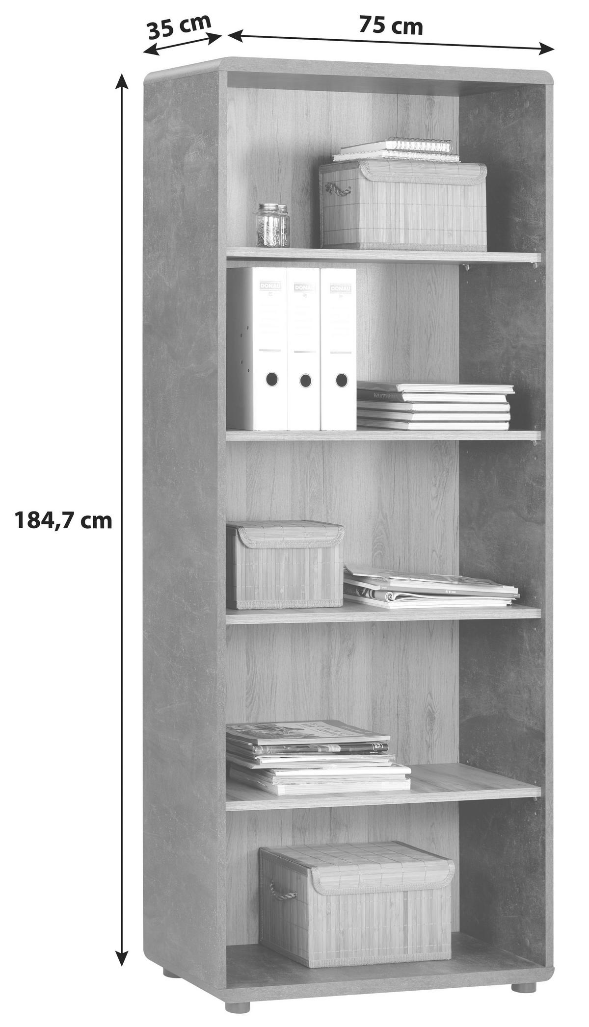 Aktenregal Fontana Eiche Dekor/Betonoptik B: 75 cm - Eichefarben/Dunkelgrau, MODERN, Holzwerkstoff (75/184,7/35cm)