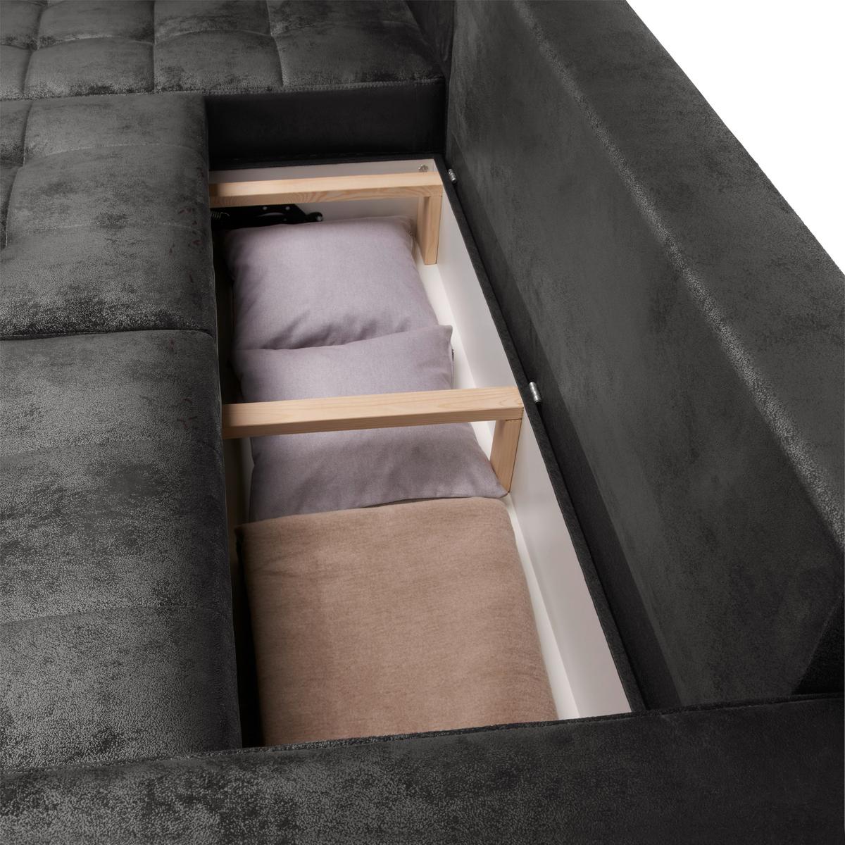 Ecksofa Mit Schlaffunktion + Bettkasten Fancesco Grau - Chromfarben/Dunkelgrau, MODERN, Textil (167/266cm) - Livetastic