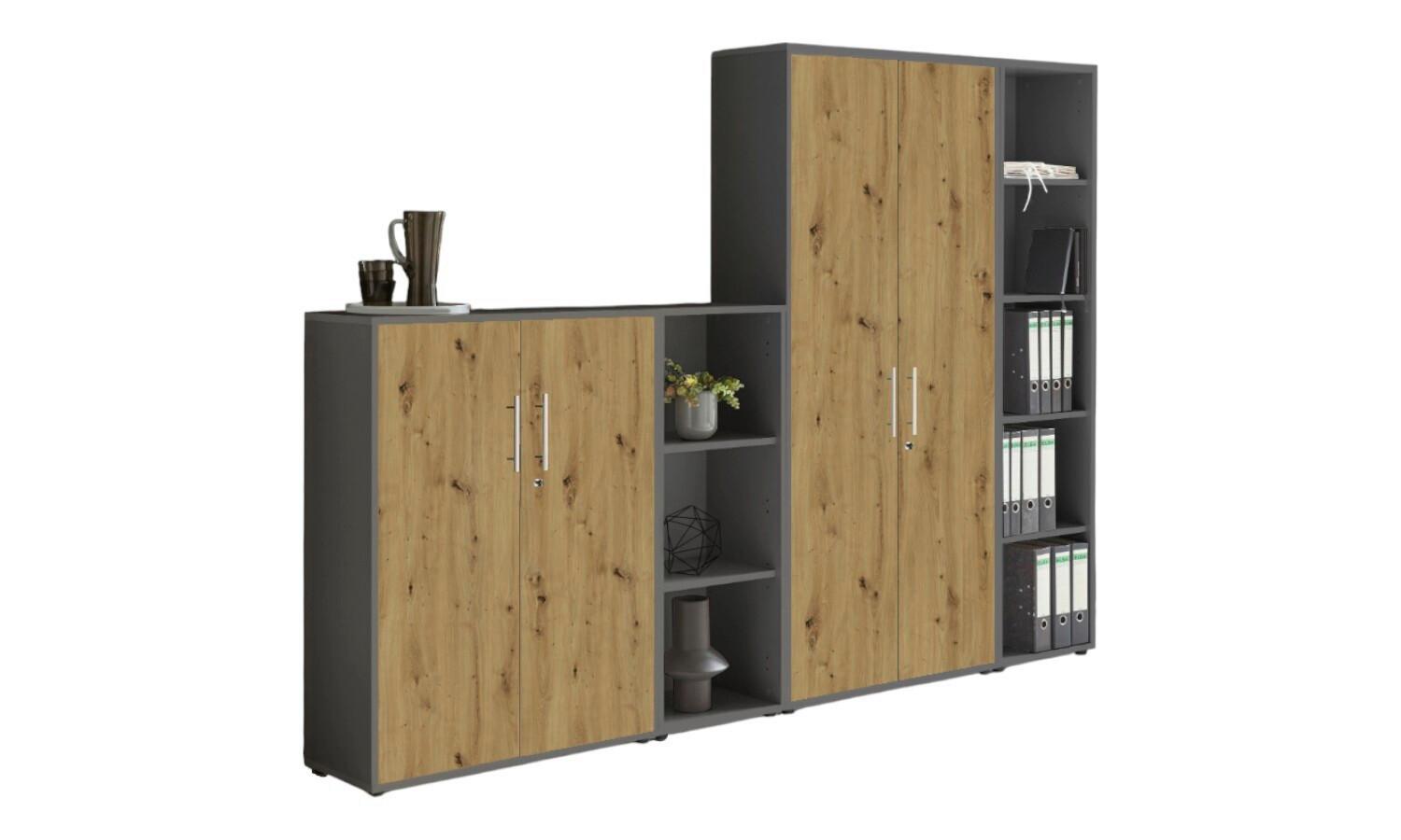 AKTENSCHRANK OFFICE EDITION - SW SET 4 - Anthrazit/Eiche Artisan, MODERN, Holzwerkstoff (128,5/185,6/33cm) - MID.YOU
