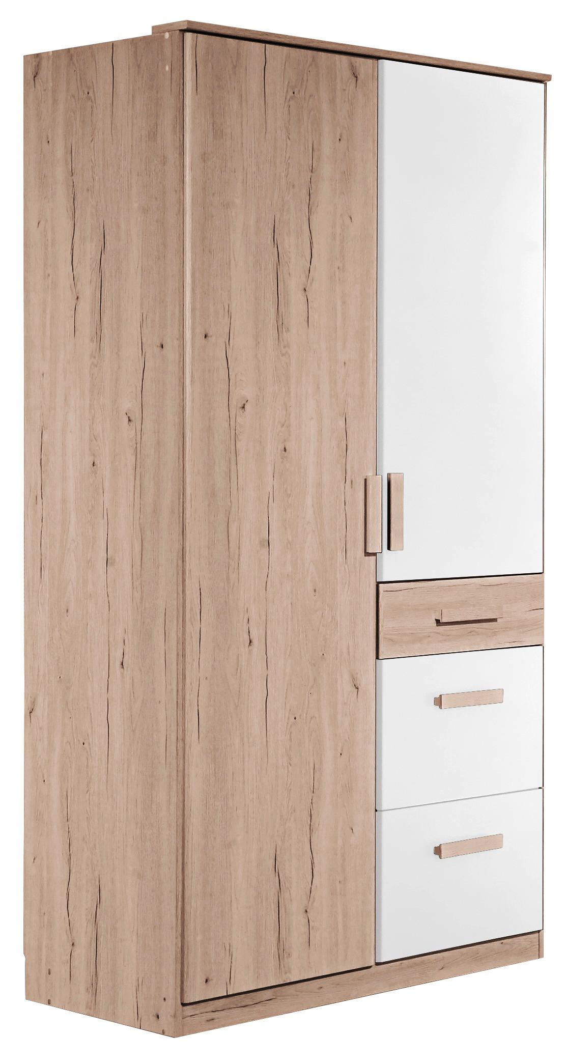 Drehtürenschrank 90cm Cariba, Eiche/Weiß Dekor