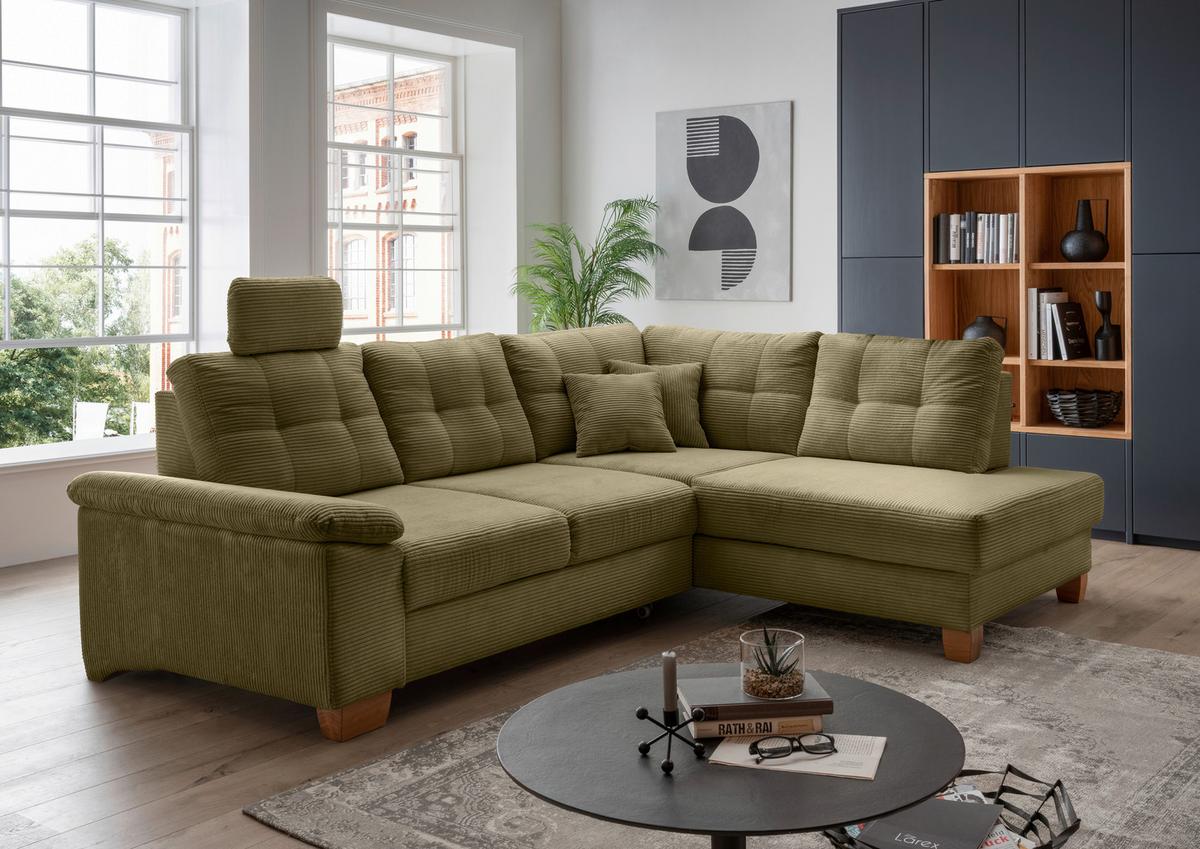 Ecksofa Brizzini Olivgrün S: 274x206 Cm - Naturfarben/Olivgrün, MODERN, Textil (274/206cm) - Livetastic