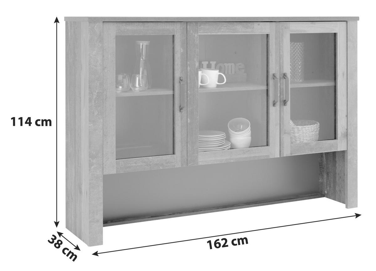VITRÍNA ONTARIO - šedá/barvy dubu, Moderní, kompozitní dřevo/plast (162/114/38cm) - Ondega