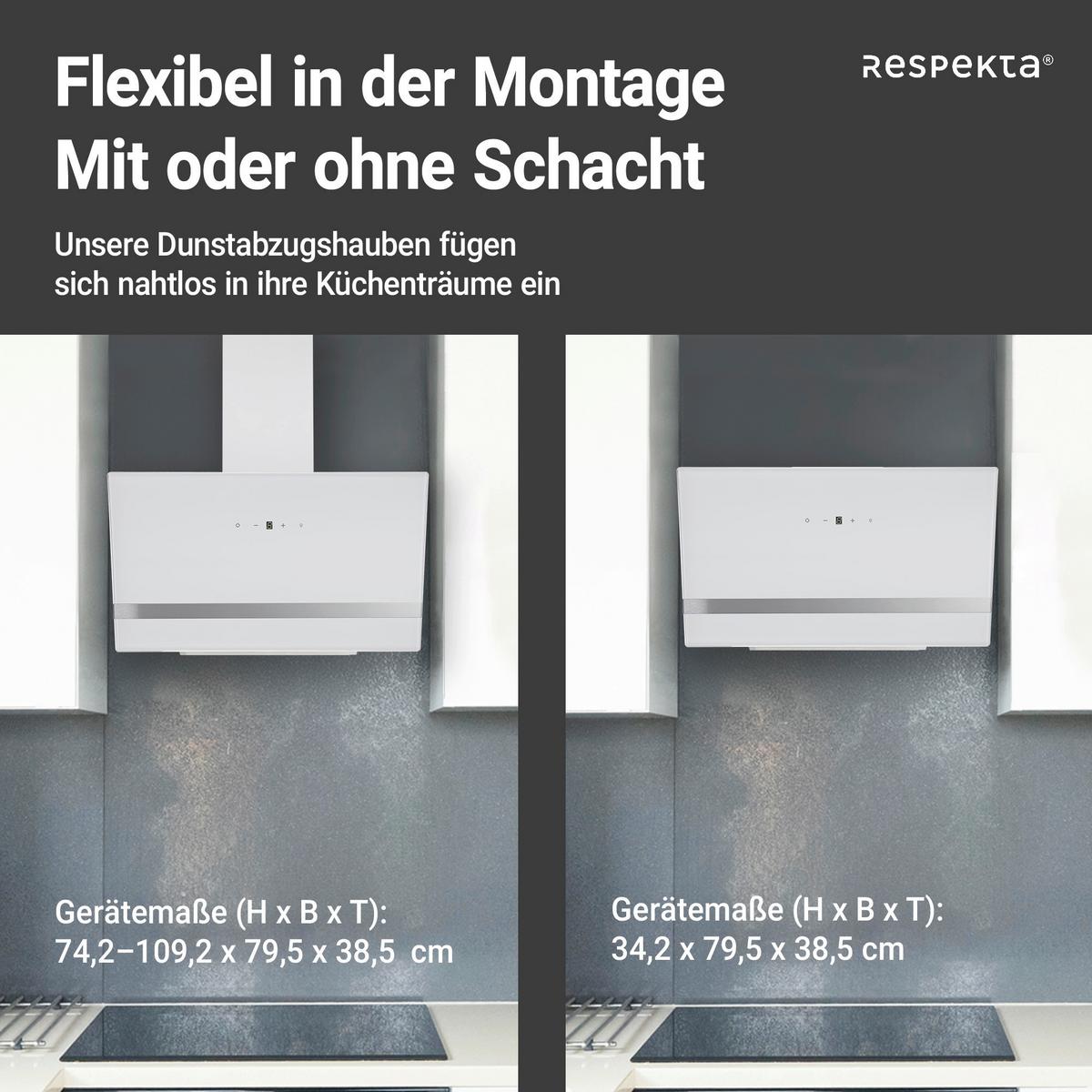 Kopffreihaube Respekta Hera Metall/Glas Weiß B: 79,5cm Led - Weiß, Trend, Glas/Metall (79,5/74,2-109,2/38,5cm) - Respekta