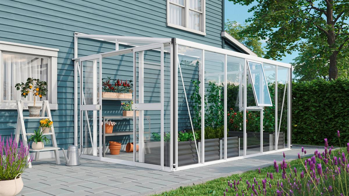 Anlehn-Gewächshausbausatz Athena 10200 10,2 M2 - Weiß, Basics, Glas/Kunststoff (265,9/238,8/397,2cm)