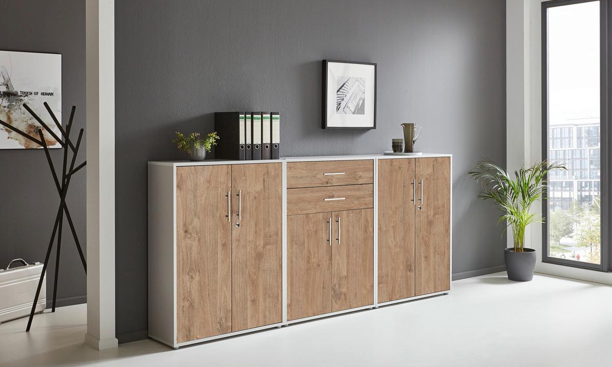 Aktenschrank Office Edition Grau/eiche Dekor B: 253,2cm - Eichefarben/Grau, MODERN, Holzwerkstoff (253,2/113,6/33cm) - MID.YOU