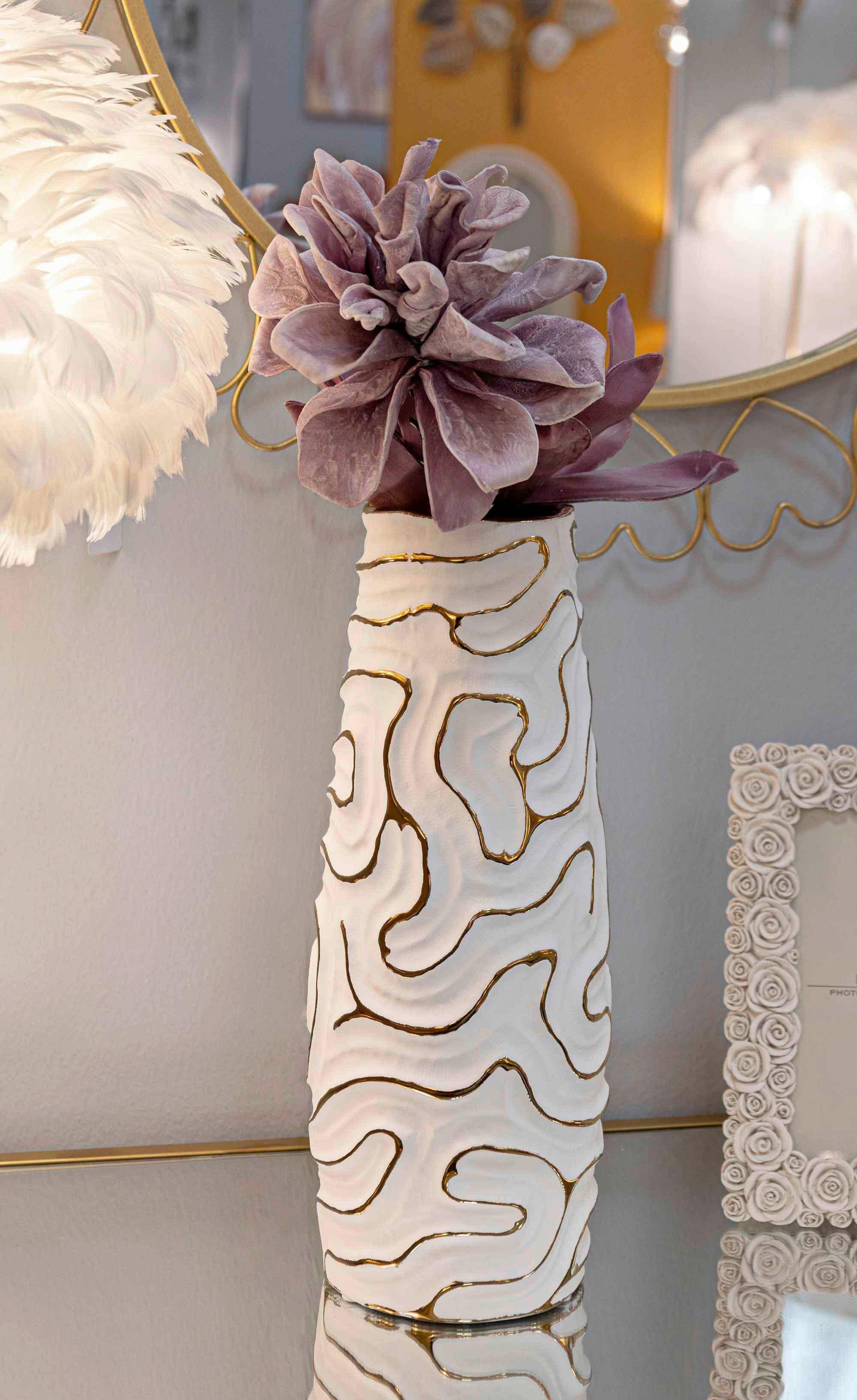 Vase Lia Weiß, Goldfarben B: 14,5cm - Goldfarben/Weiß, Basics, Keramik (14.5/39.5/14.5cm)