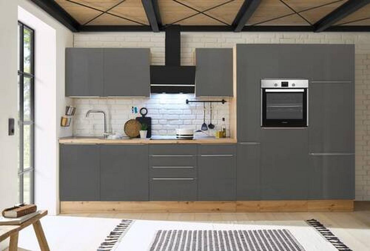 Küchenzeile mit Geräten B: 370 cm Grau/Eiche Dekor - Anthrazit/Eiche Artisan, LIFESTYLE, Holzwerkstoff (370cm) - Respekta