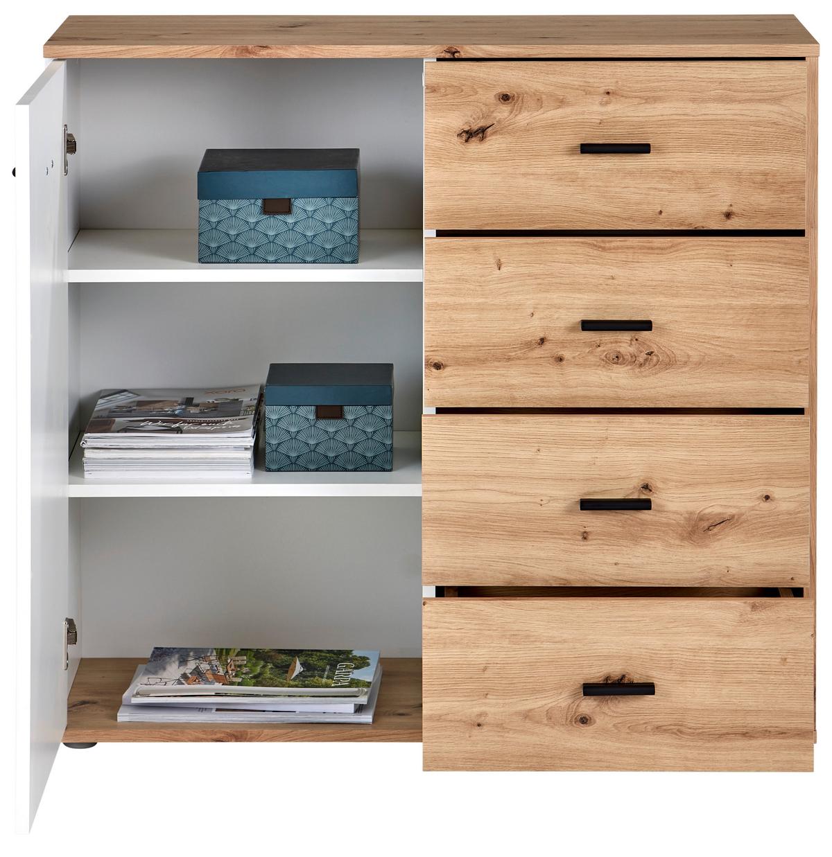 Kommode B: 96 Cm Tim, Artisan Eiche Dekor/weiß - Eichefarben, MODERN, Holzwerkstoff (96/90,2/38cm)