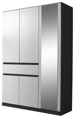 Fünftüriger Kleiderschrank in Alpinweiß und Grau Metallic Dekor mit Spiegel Fünftüriger Kleiderschrank in Alpinweiß und Grau Metallic Dekor mit Spiegel