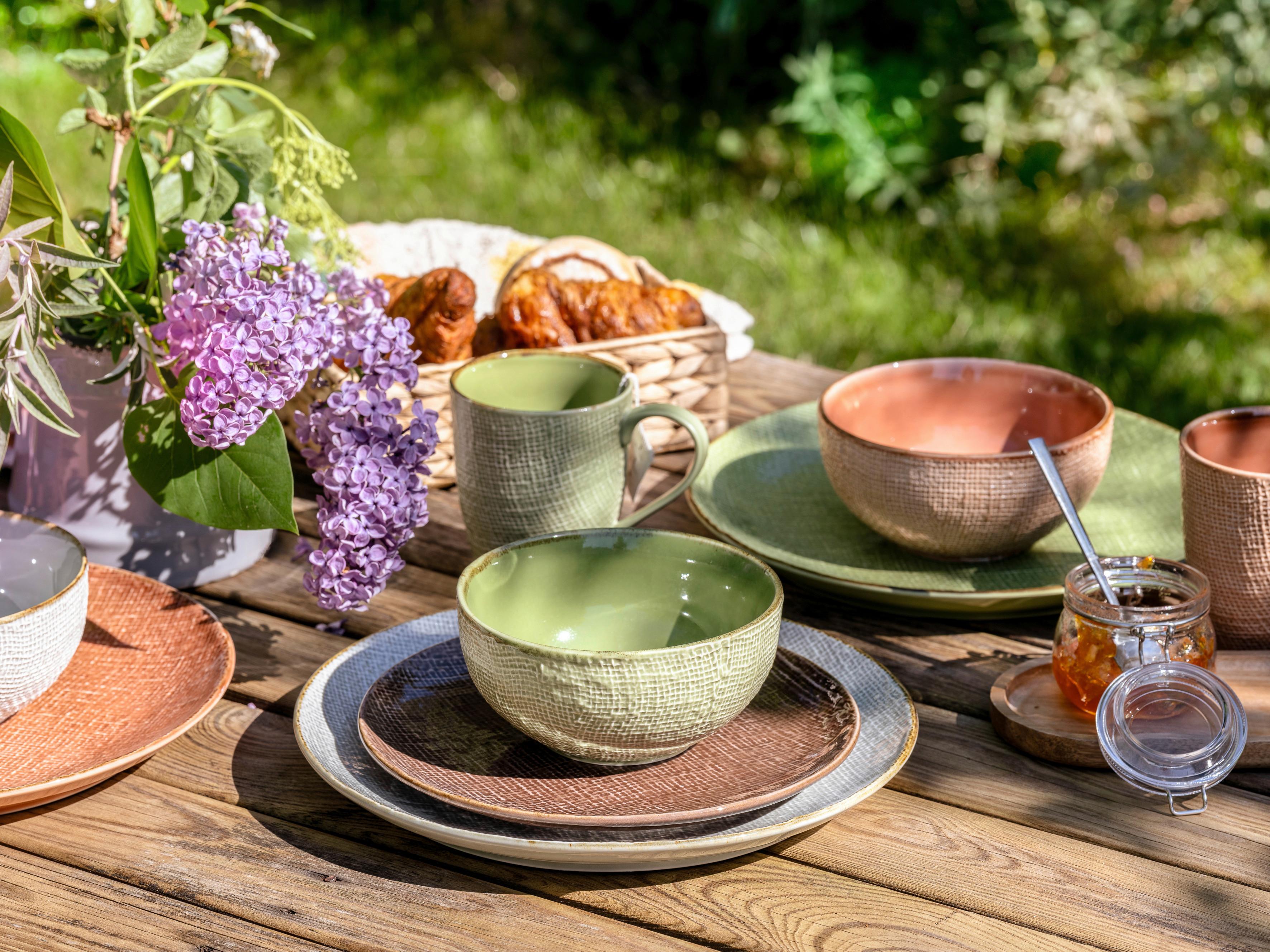 Kombiservice Keramik 4 Personen Geschirr Set - Creme/Braun, LIFESTYLE, Keramik (34/31,5/33cm) - Creatable