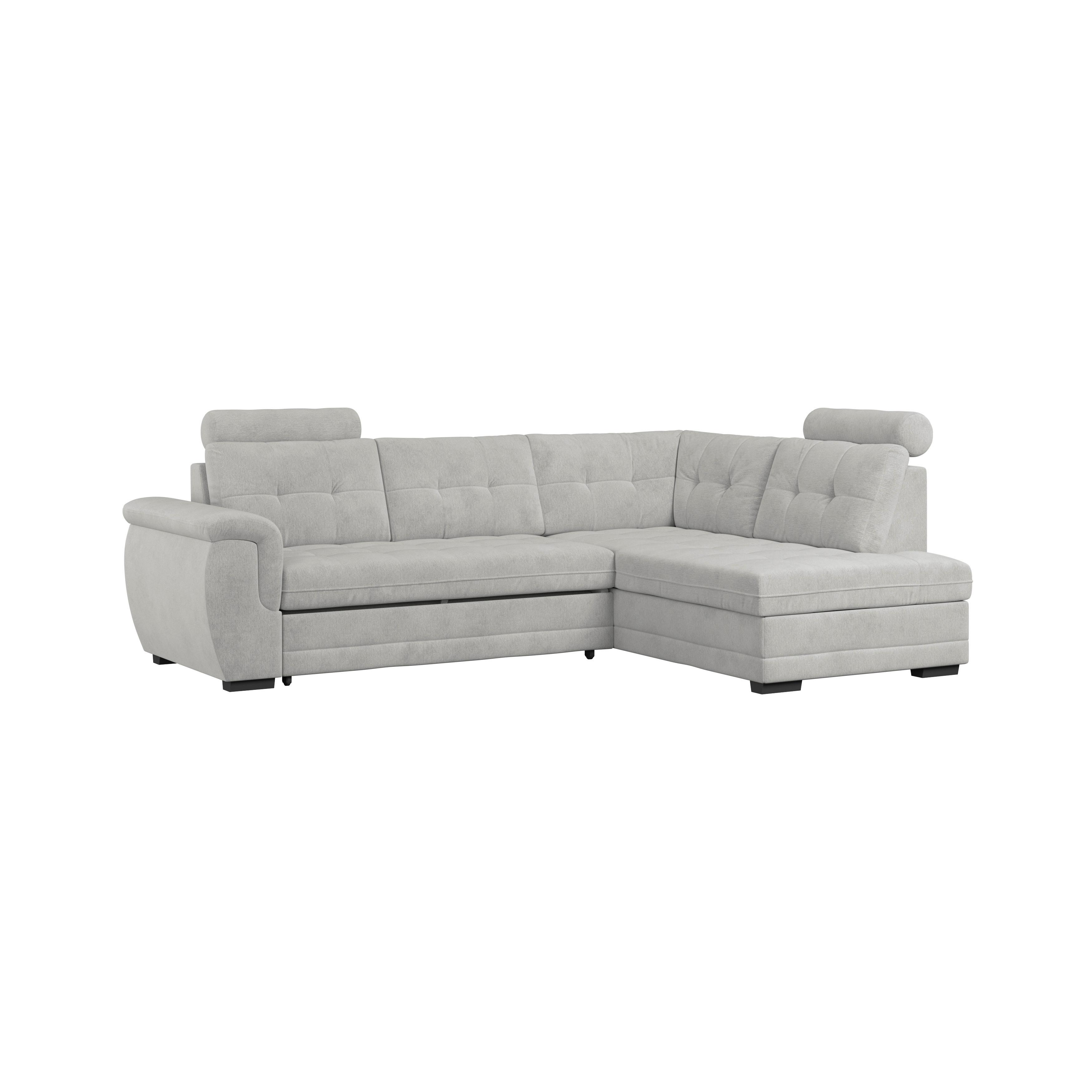 Ecksofa mit Schlaffunktion Falco new Silber 251x183 cm - Silberfarben/Schwarz, KONVENTIONELL, Textil (251/183cm) - Ondega