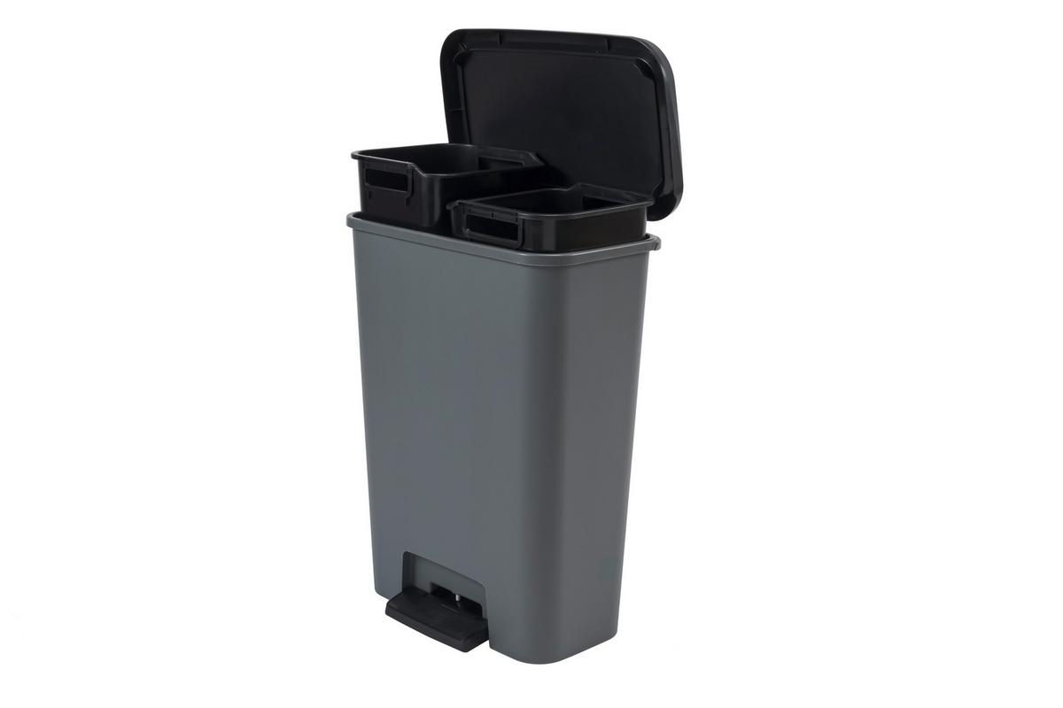 Pedálos Szemetes 2x23 Liter - fekete, műanyag (49.6/62/29.4cm)