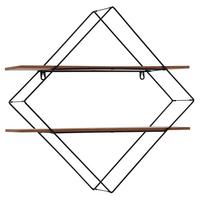 Wandregal Rom B: 60 cm Schwarz Metall/Holzdekor 2 Fächer - Schwarz/Pinienfarben, MODERN, Holzwerkstoff/Metall (60/60/15cm)