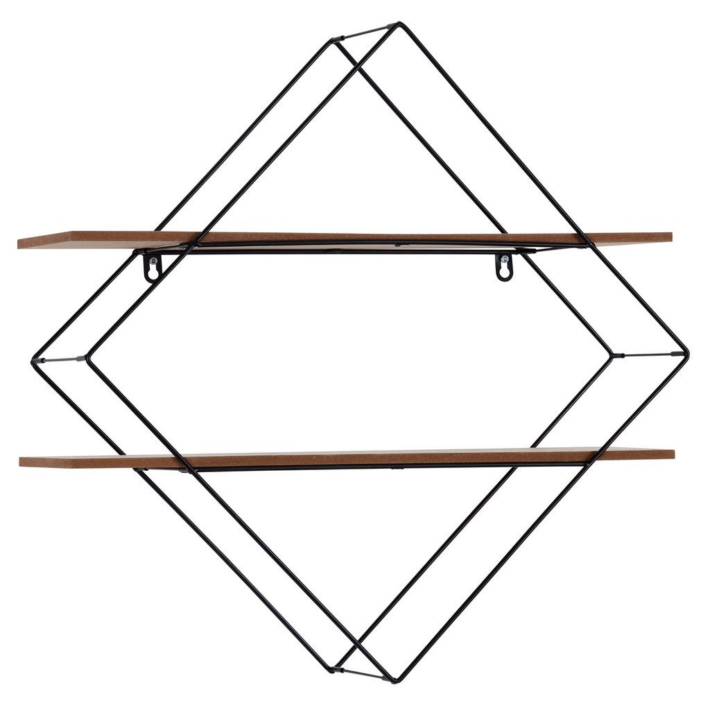 Wandregal Rom B: 60 Cm Schwarz Metall/holzdekor 2 Fächer