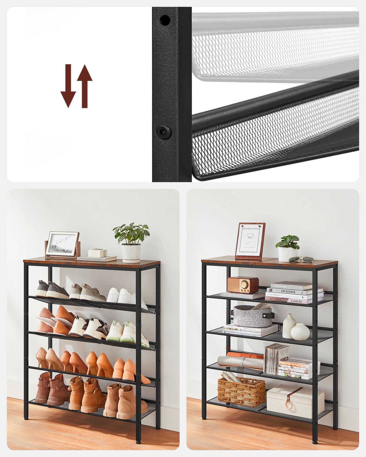 Regál na topánky hnedá, čierna - hnedá/čierna, Trend, kov/kompozitné drevo (75/93/28cm) - Boxxx