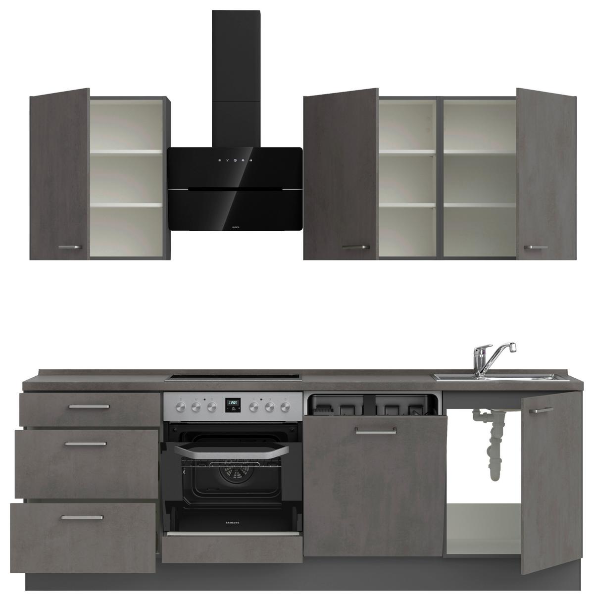 Kuchynská linka 240 cm, bridl.šedý betón/bridl.šedá - farba ušľachtilej ocele/bridlicová, Modern, kov/kompozitné drevo (240cm) - Nobilia