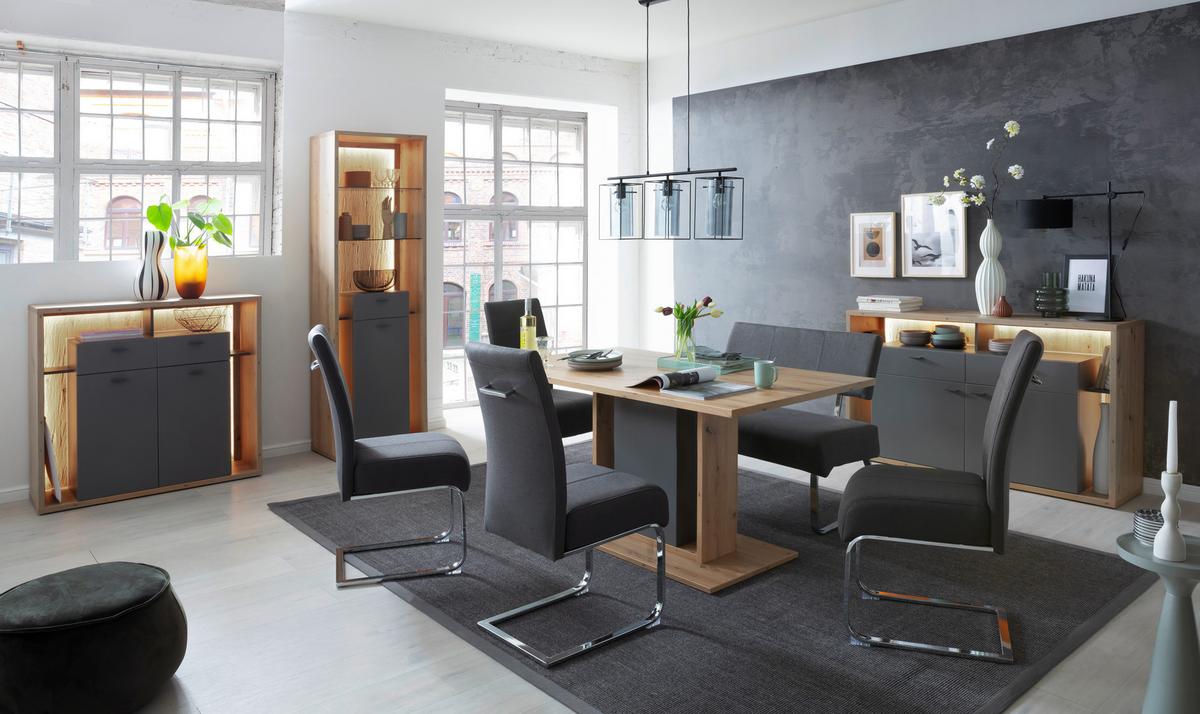 Highboard B: 115 Cm Lizzano Grau/eichefarben - Eichefarben/Grau, Design, Holzwerkstoff (115/108/40cm) - MID.YOU