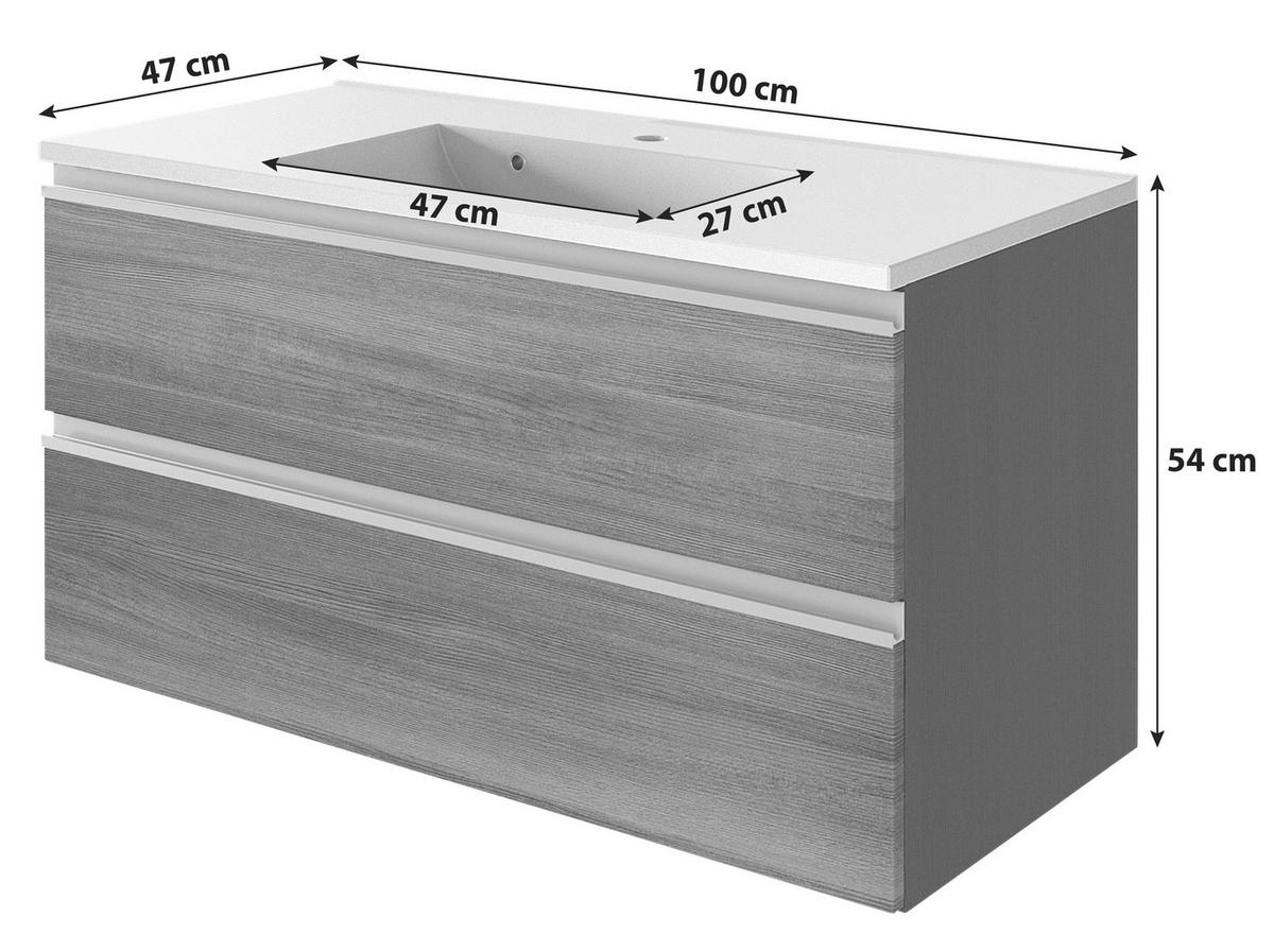 Waschbecken mit Unterschrank Arezzo B: 100cm, Graphit/Eiche - Graphitfarben/Weiß, Basics, Holzwerkstoff/Stein (100cm) - Held