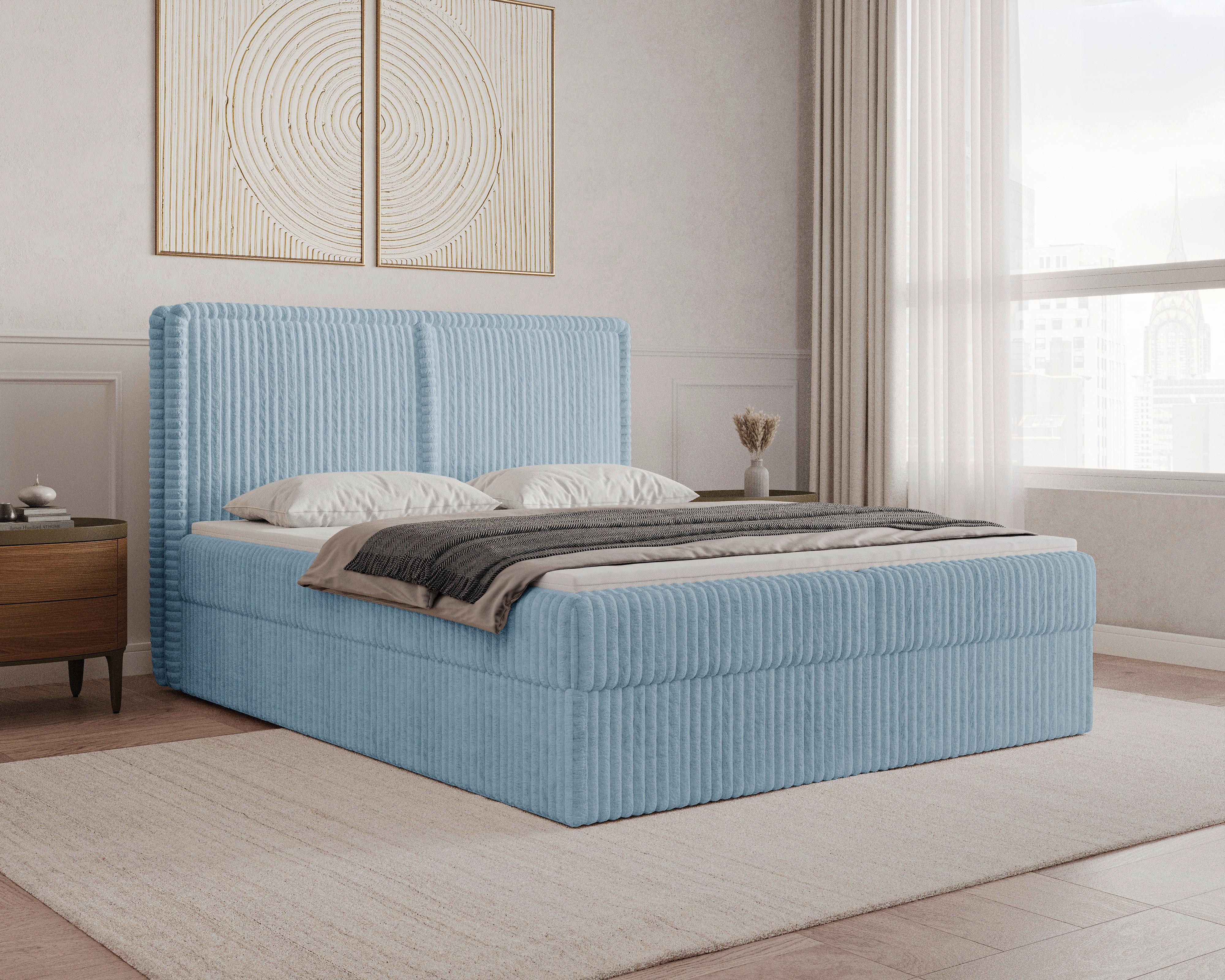 Boxbett Barcelona LF: 140x200 Blau - Blau/Schwarz, MODERN, Holz/Kunststoff (140/200cm) - Livetastic