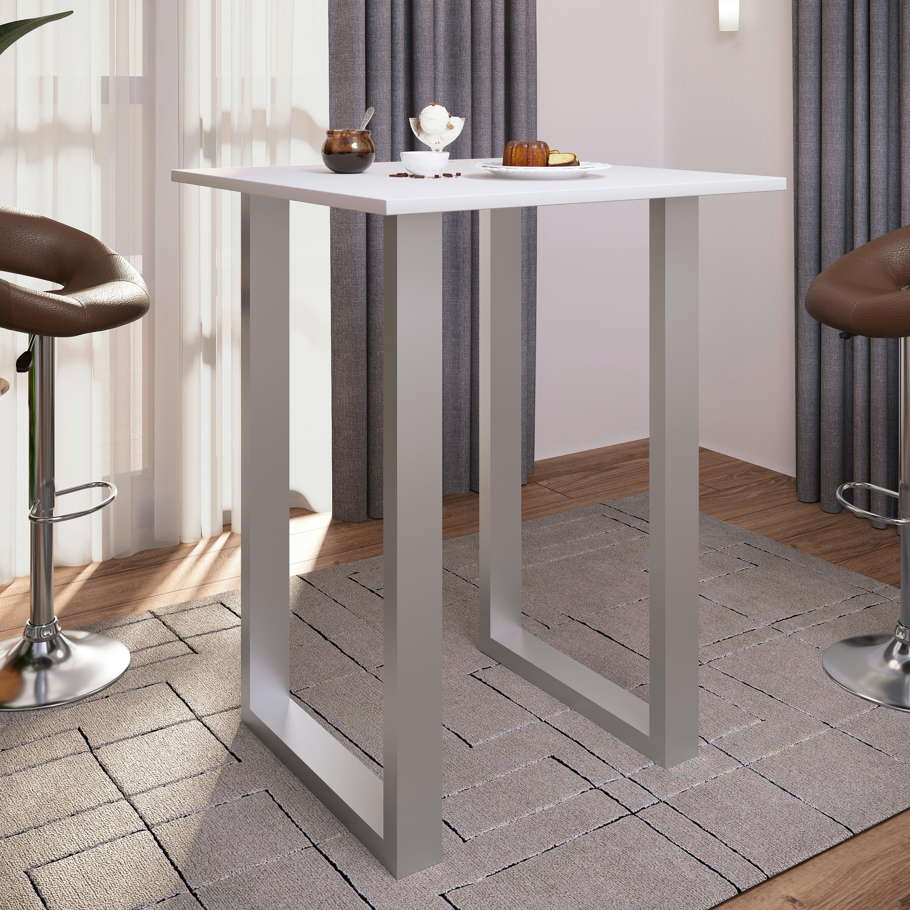 Bartisch Xona 80x80x120 cm Weiß, Silberfarben - Silberfarben/Weiß, KONVENTIONELL, Holzwerkstoff/Metall (80/80/102cm)