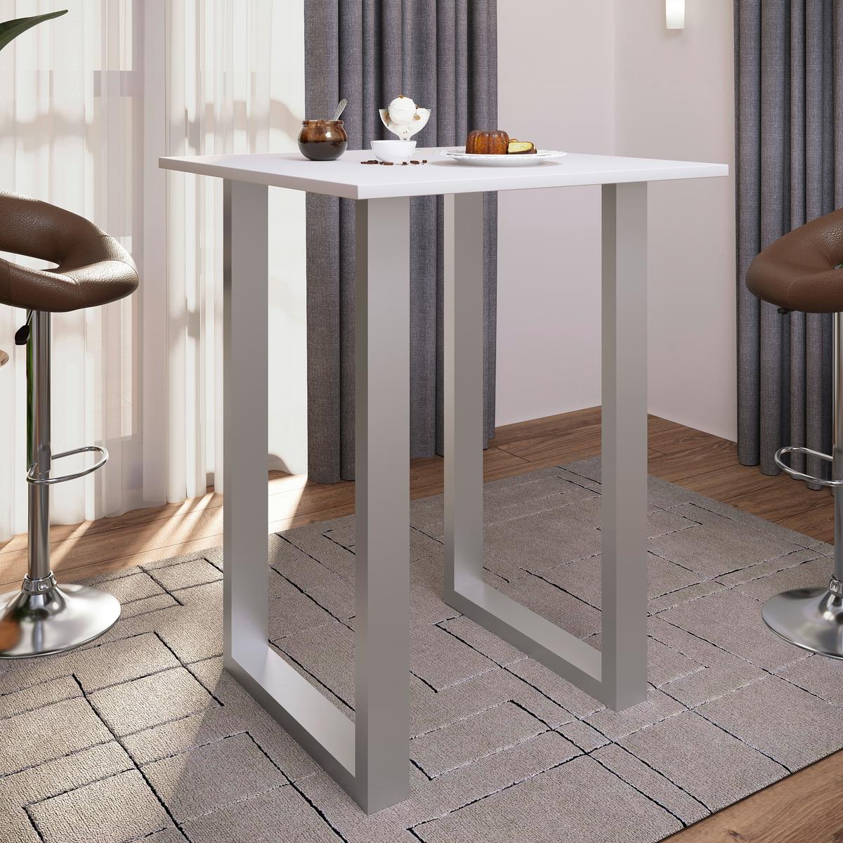 Bartisch Xona 80x80x120 Cm Weiß, Silberfarben - Silberfarben/Weiß, KONVENTIONELL, Holzwerkstoff/Metall (80/80/102cm)