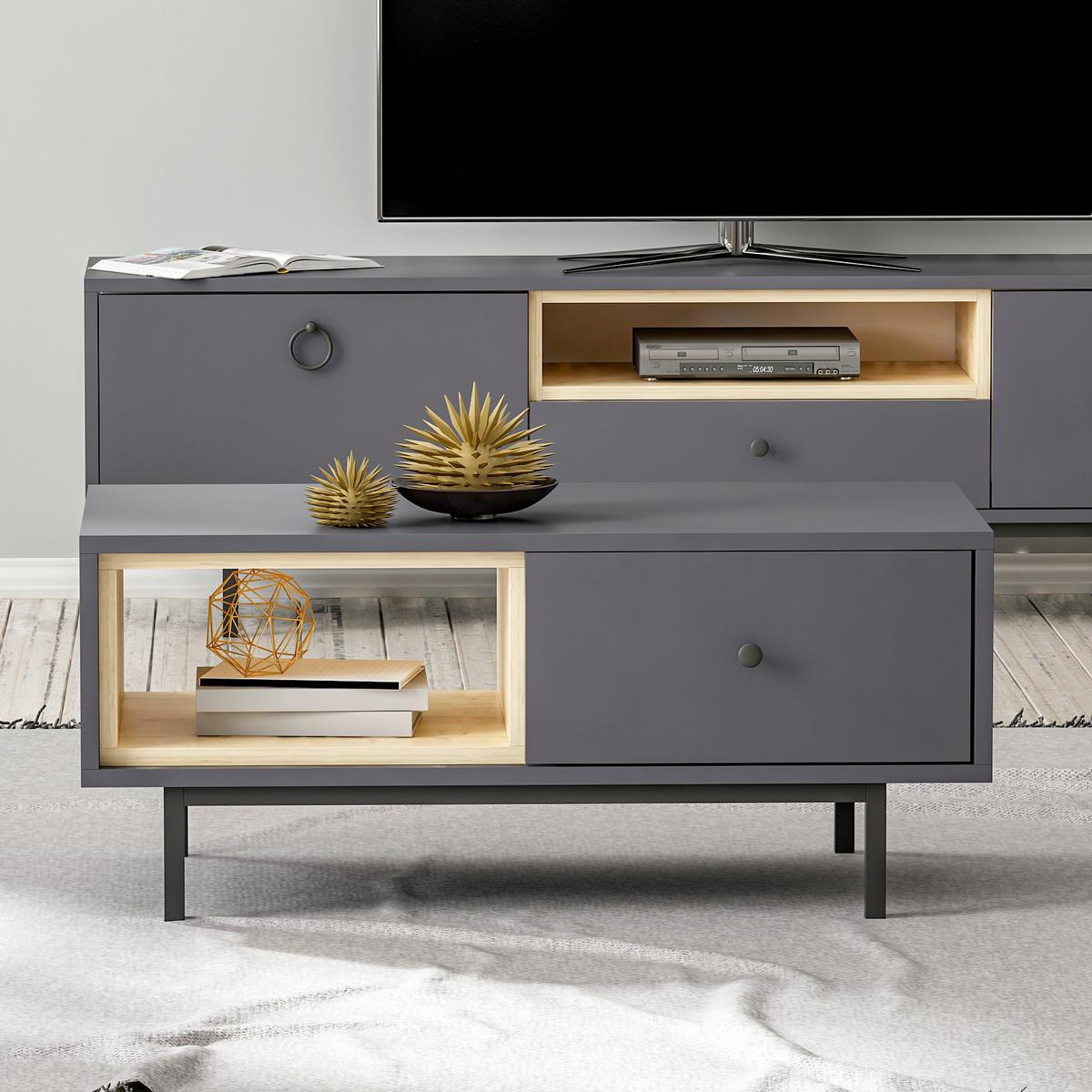 Couchtisch Naturel Anthrazit B: 90 Cm - Anthrazit/Schwarz, Design, Holzwerkstoff/Metall (90/45/40cm) - Livetastic