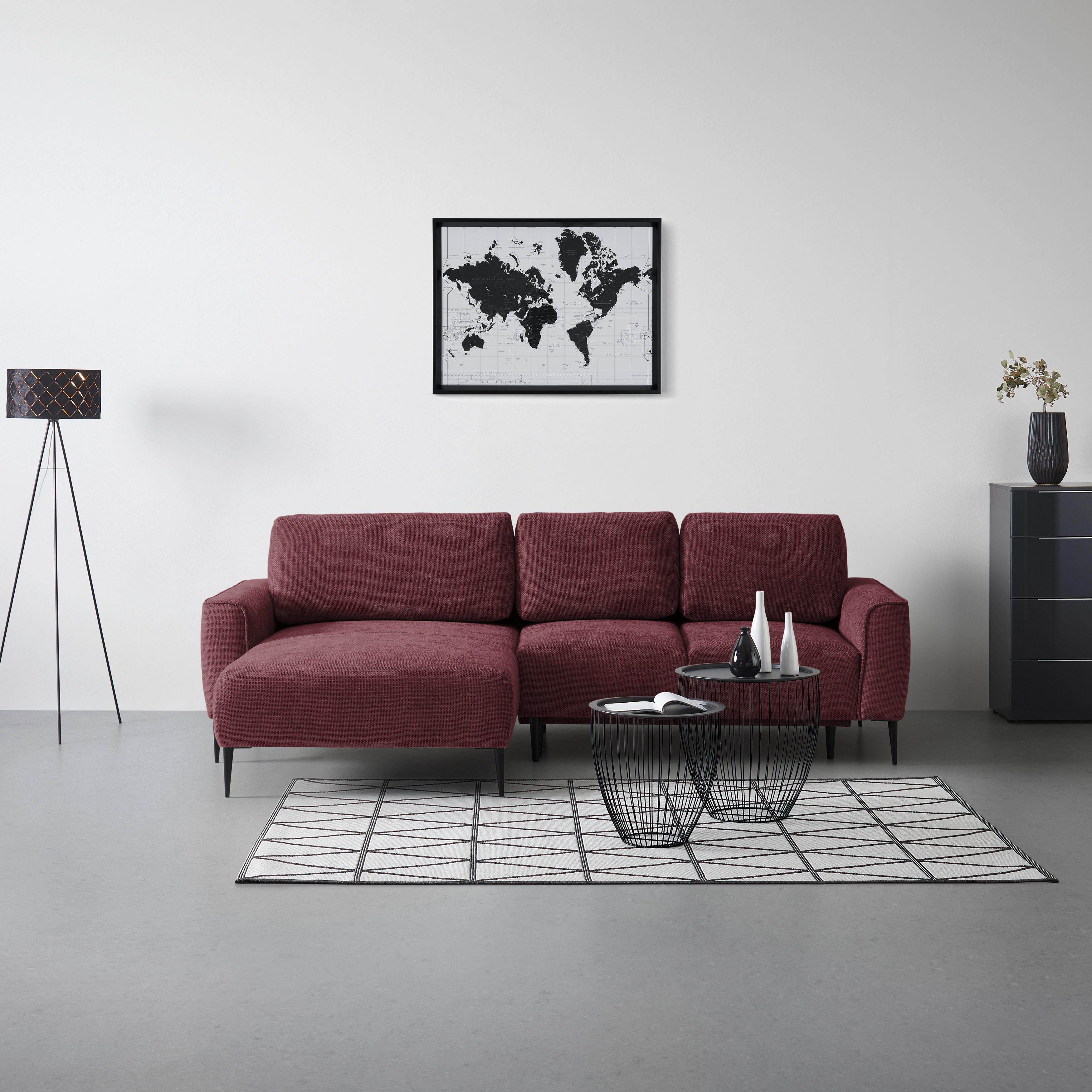 Rohová sedačka CUSTOM, ľavá, bordová ženilka - čierna/bordová, Modern, kov/textil (164/85/255cm) - Mömax