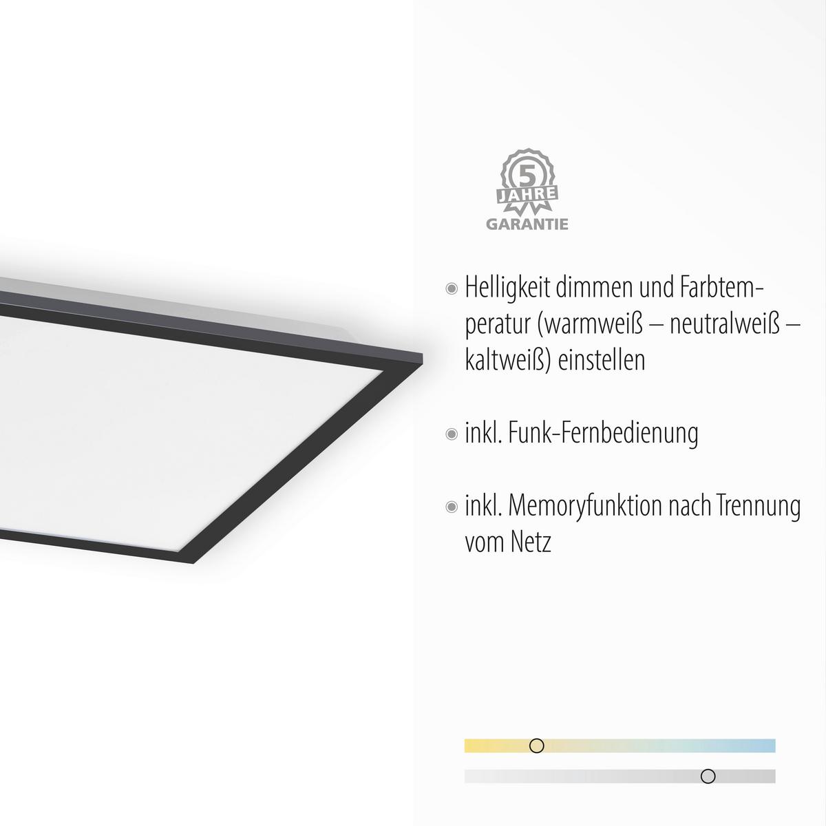 Led-deckenleuchte Flat L: 44,5 Cm Dimmbar Mit Fernbedienung - Schwarz, Basics, Kunststoff/Metall (44,5/44,5/7cm)