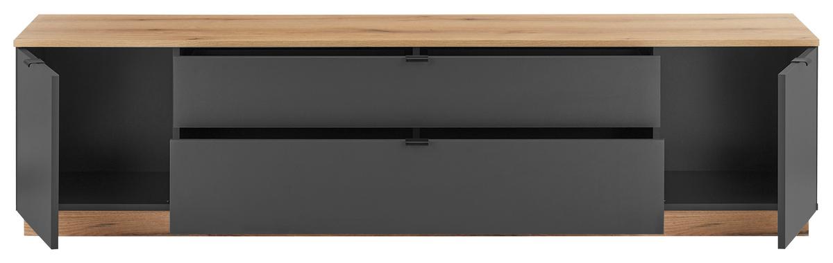 TV-Lowboard Vince II B: 185 cm Anthrazit/Evoke Oak Dekor - Eichefarben/Anthrazit, Trend, Holzwerkstoff (185/47/38cm) - Livetastic