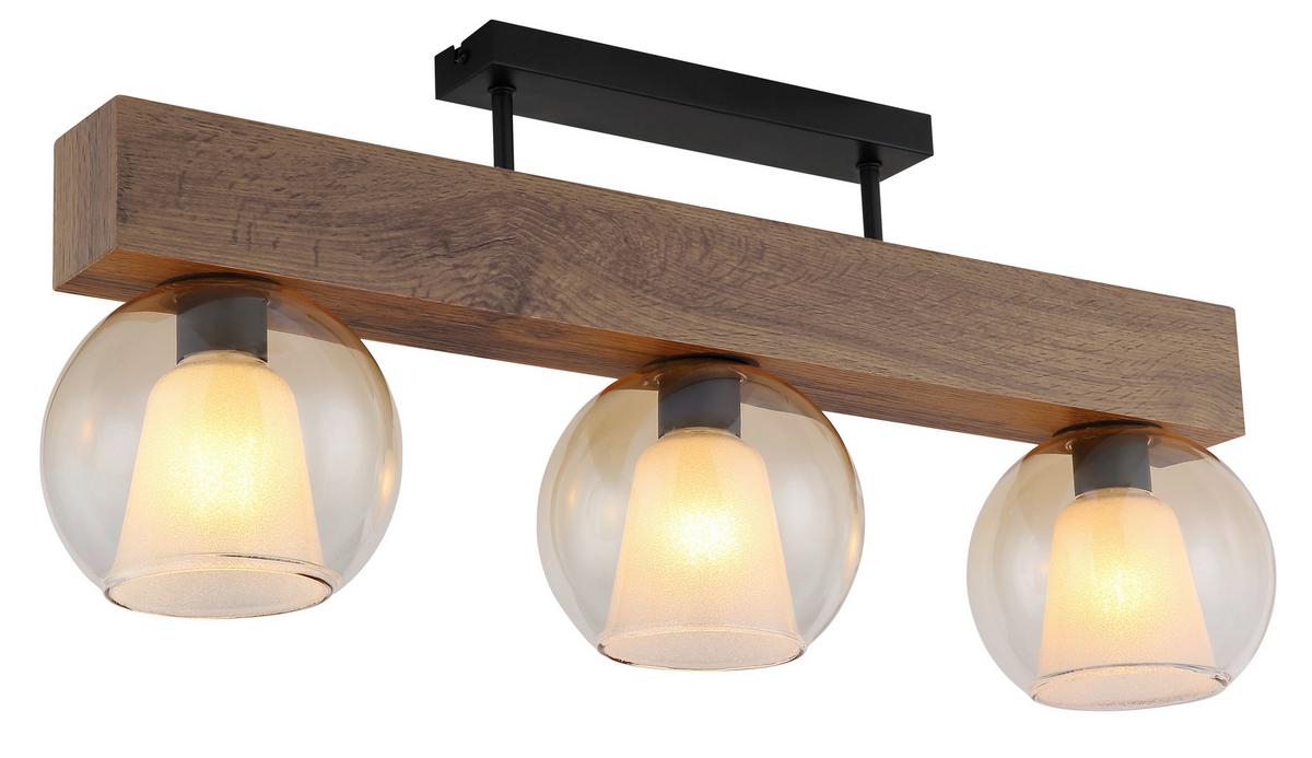 Deckenleuchte Barry L: 74 cm Klar Schwarz Dunkelbraun - Klar/Dunkelbraun, Basics, Glas/Holzwerkstoff (74/18/32,5cm) - Globo