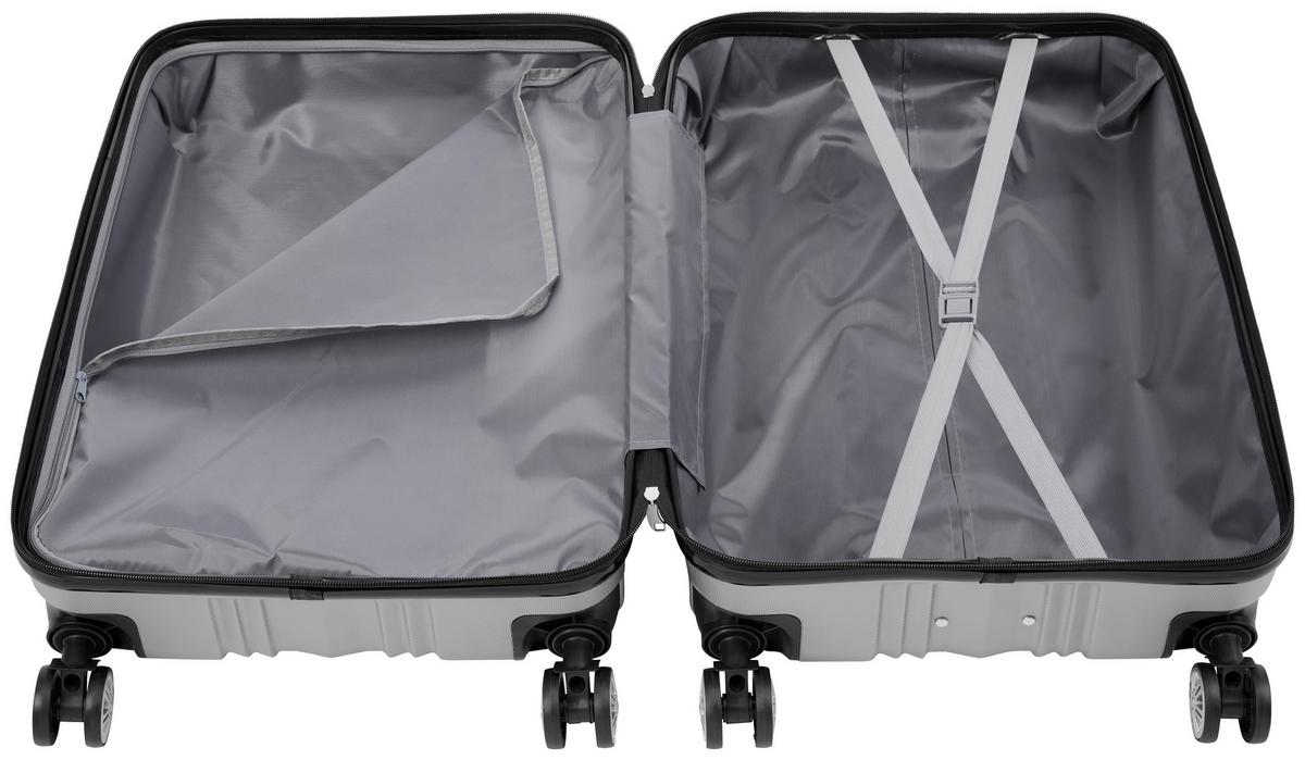 Reisekoffer Set 3-Tlg. Kreta 4 Rollen Hartschale - Silberfarben, Basics, Kunststoff/Textil - Luca Bessoni
