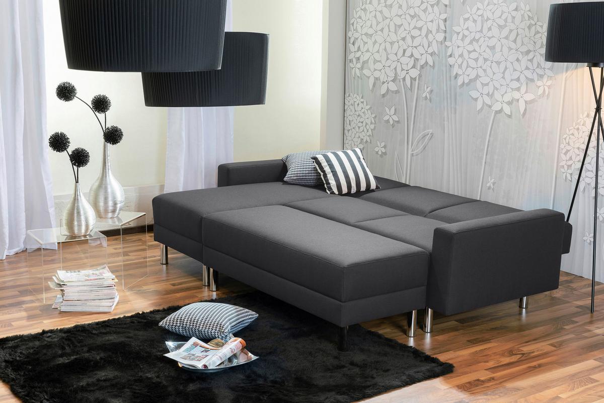 Ecksofa mit Schlaffunktion Just Fashion Graphitfarben - Chromfarben/Graphitfarben, KONVENTIONELL, Textil (152/230cm) - Max Winzer