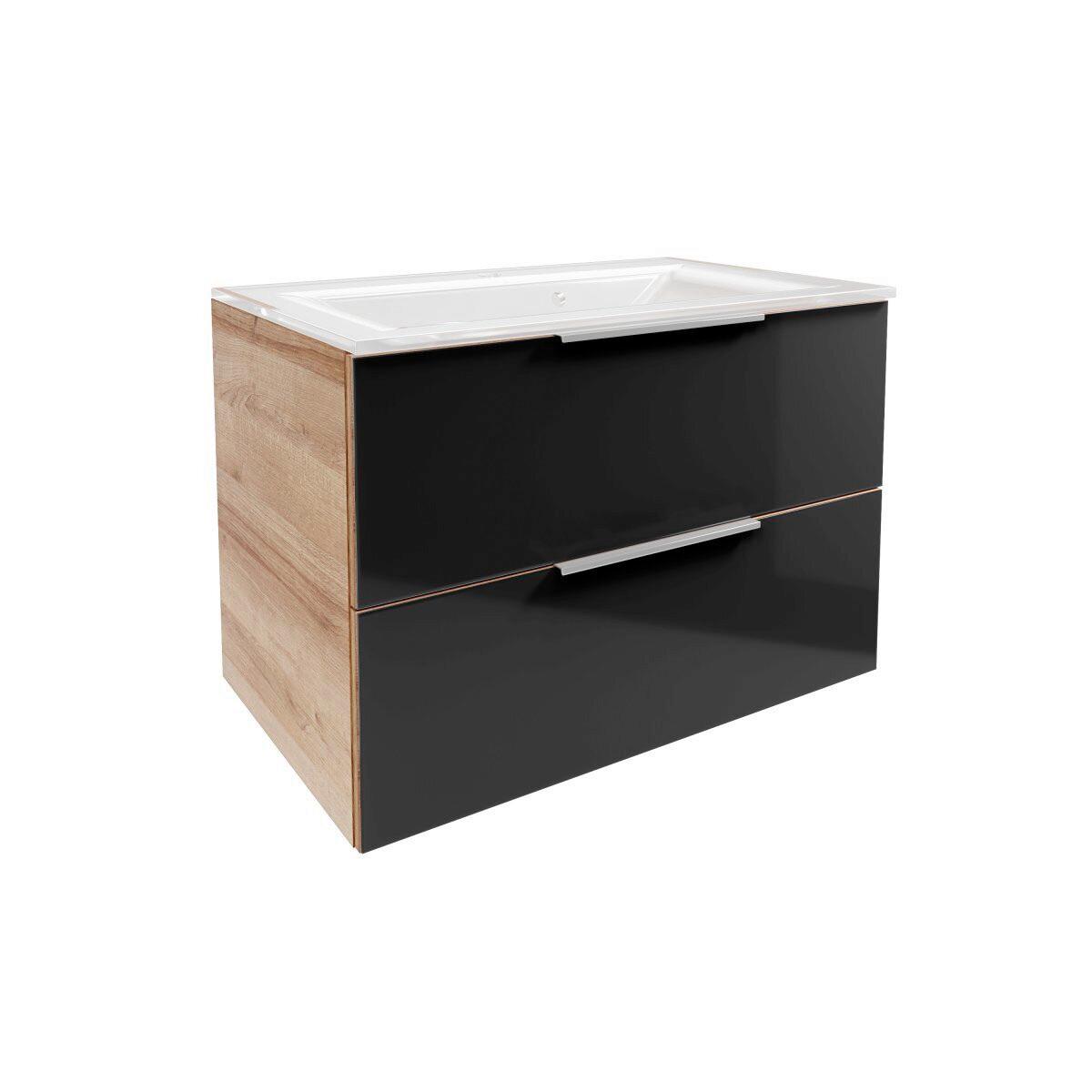 Waschtischkombi B.Brilliant Anthrazit/Eichefarben B: 80cm - Eichefarben/Anthrazit, Basics, Glas/Holzwerkstoff (80/55,7/50,1cm) - MID.YOU