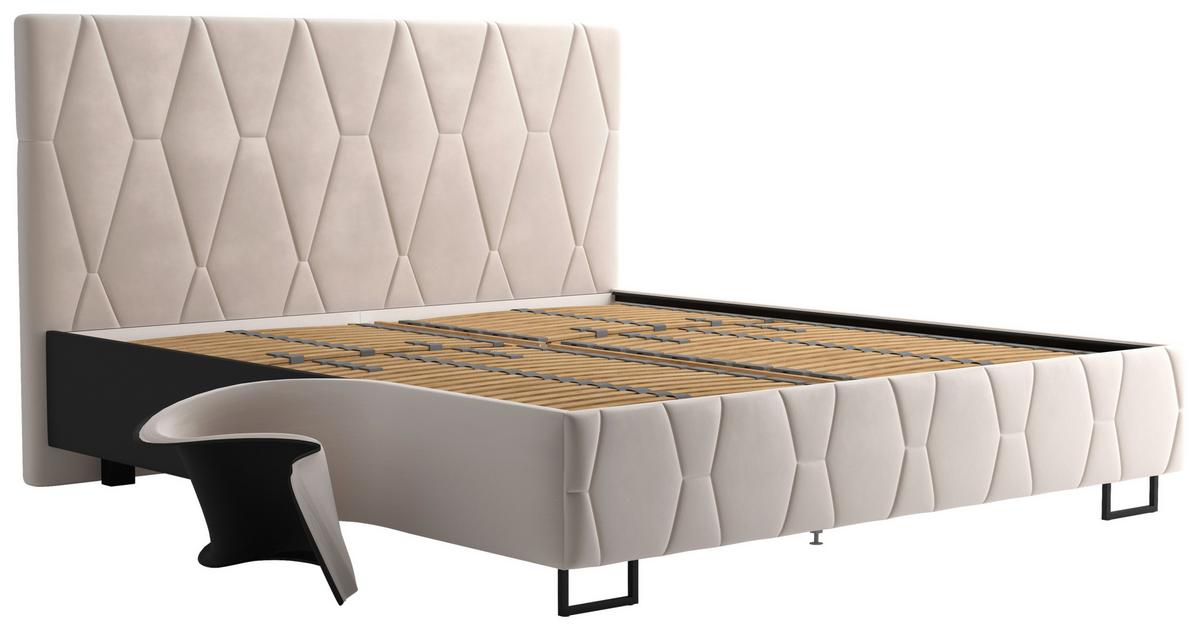 Čalouněná postel ATESSA 180x200 cm, béžová - přírodní barvy/béžová, Moderní, dřevo/textil (180/200cm)