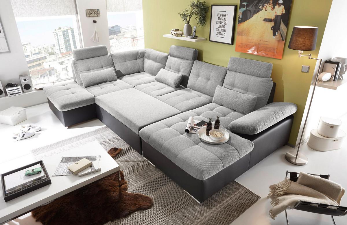 Sedacia súprava v tvare U JAKARTA strieborná / čierna - čierna/strieborná, Modern, kompozitné drevo/textil (218/324/170cm) - MID.YOU