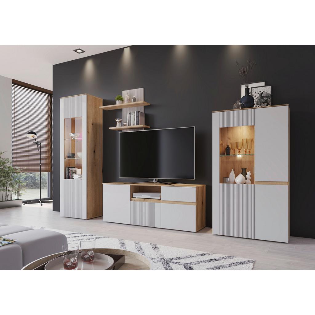 Wohnwand Manilla Hellgrau/Eichefarben B: 294 cm