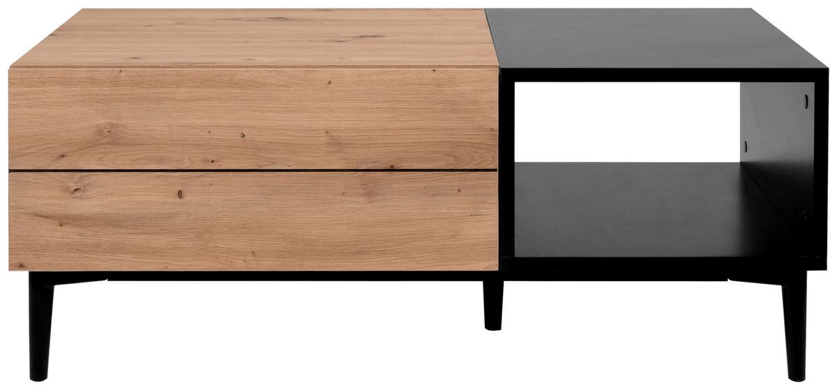 Couchtisch Mit Schublade Und Fach Nola, Eichefarben/schwarz - Eichefarben/Schwarz, KONVENTIONELL, Holzwerkstoff/Kunststoff (100/55/40cm) - MID.YOU