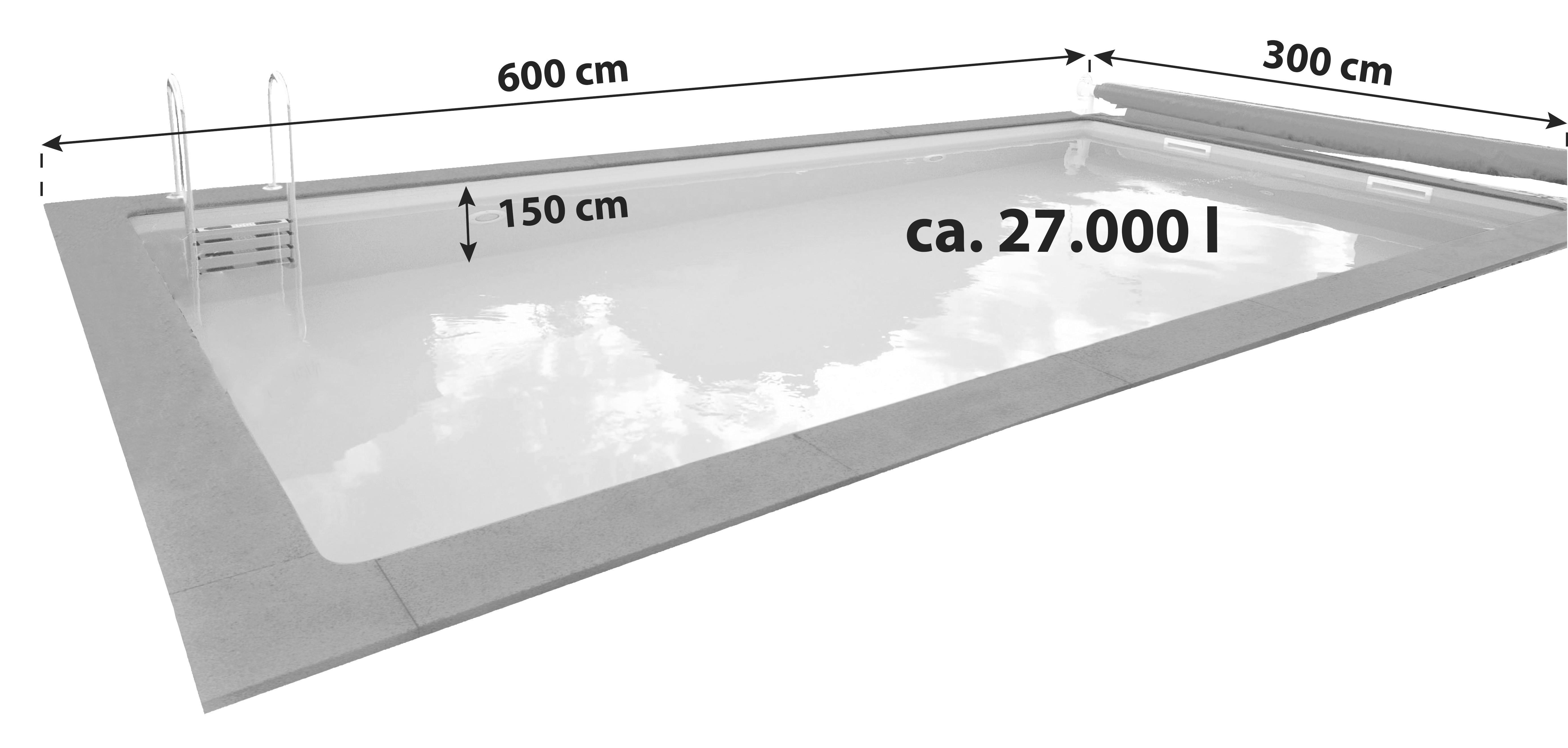 Styroporpool Rechteckig Kwad mit Leiter + Skimmer L: 600 cm - Weiß, MODERN, Kunststoff (600/300/150cm)