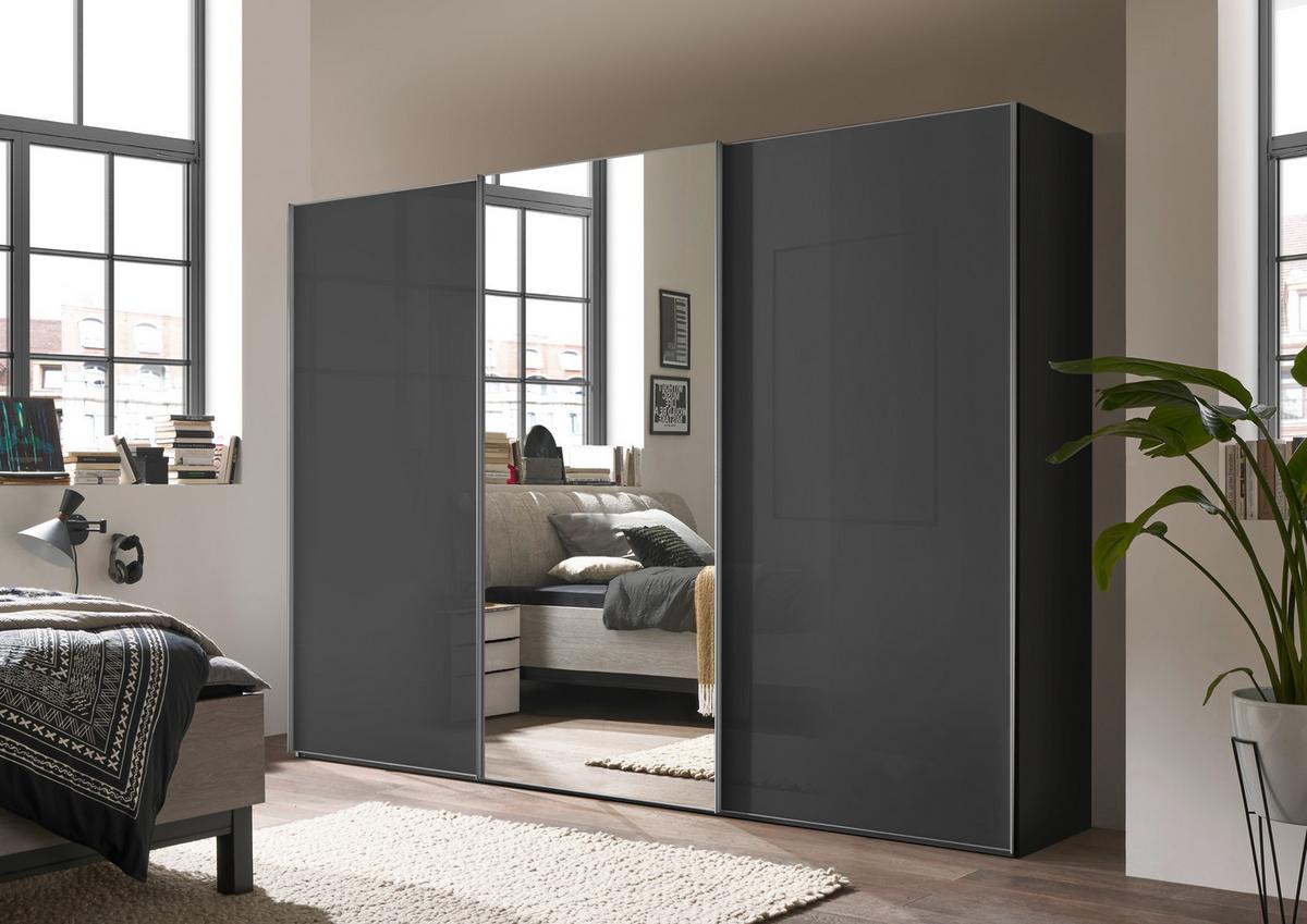 Schwebetürenschrank Lumos Vulkanglas M. Spiegel, B:249cm - Trend, Glas/Holzwerkstoff (249/222/68cm) - Luca Bessoni