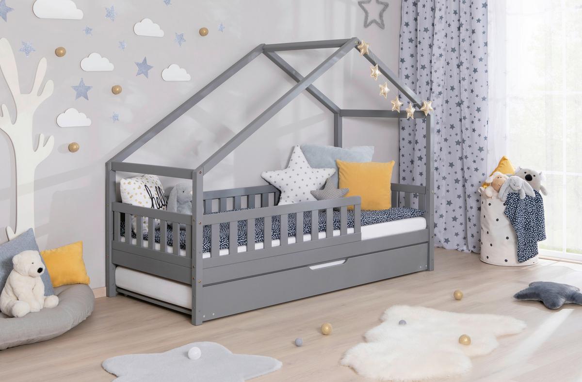 Hausbett Lou B: 90 Cm Hellgrau Lou - Hellgrau/Weiß, MODERN, Holz/Textil (90/200cm) - MID.YOU