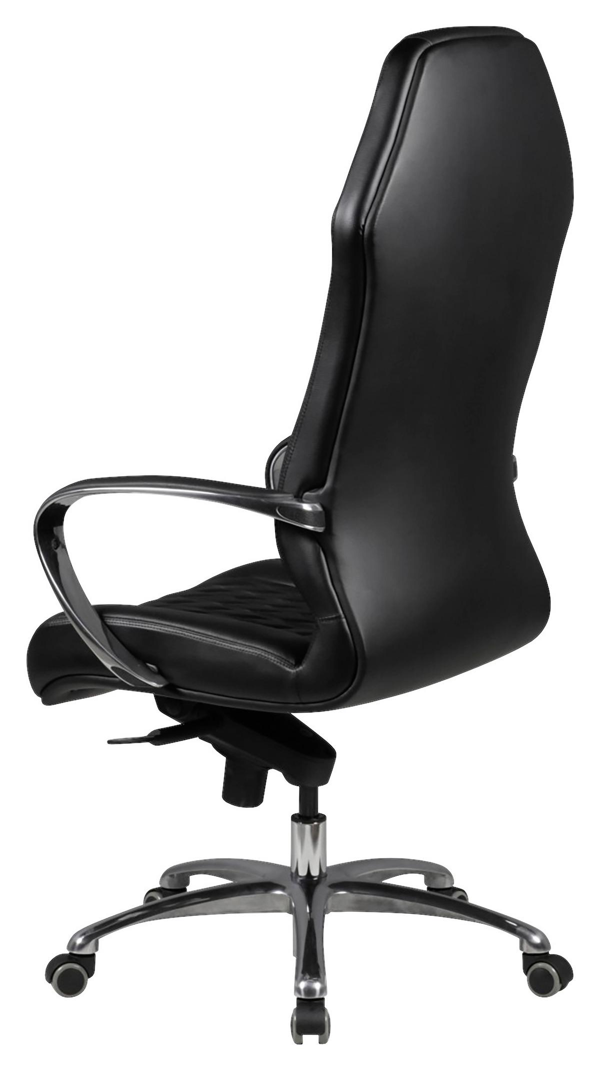 Chefsessel Monterey Echtleder Mit Armlehnen + Wippfunktion - Schwarz/Alufarben, MODERN, Leder/Kunststoff (67/136/67cm) - MID.YOU