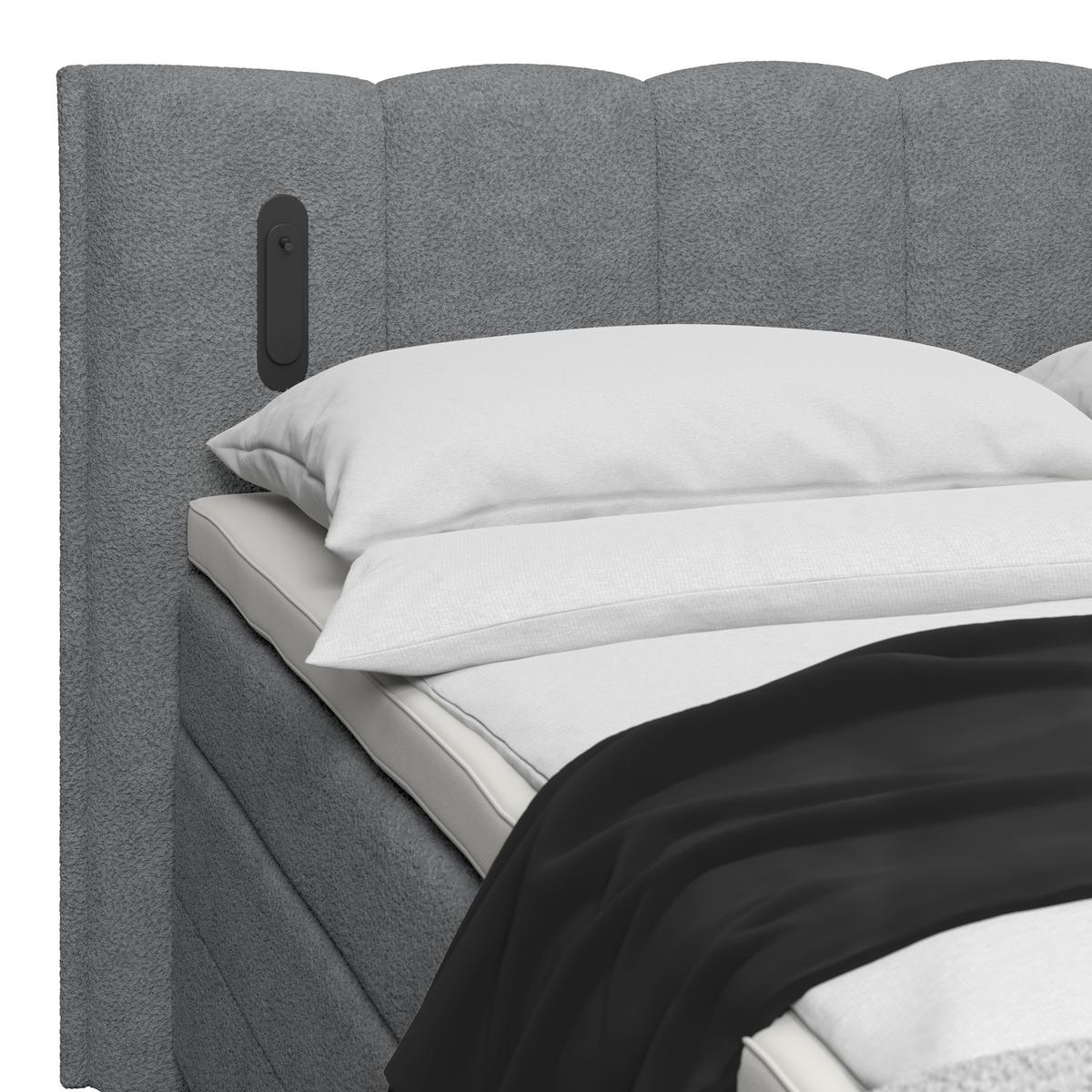 Boxspringbett Elysia inkl. Bettkasten 200x200 - Dunkelgrau/Schwarz, Trend, Holz/Holzwerkstoff (200/200cm) - Luca Bessoni