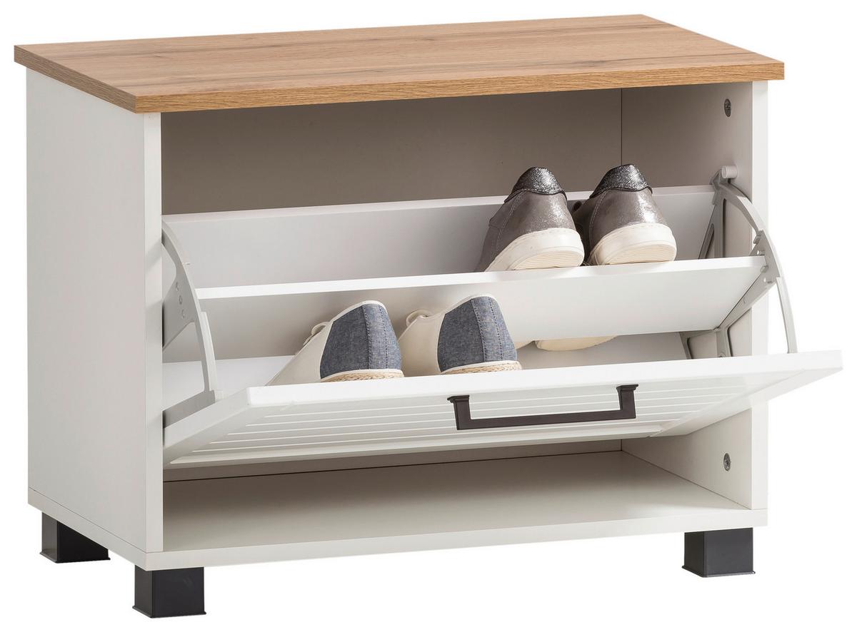 Garderobenbank Jelda Schuhbank - Eichefarben/Schwarz, Holzwerkstoff (62/47,2/34,1cm) - MID.YOU