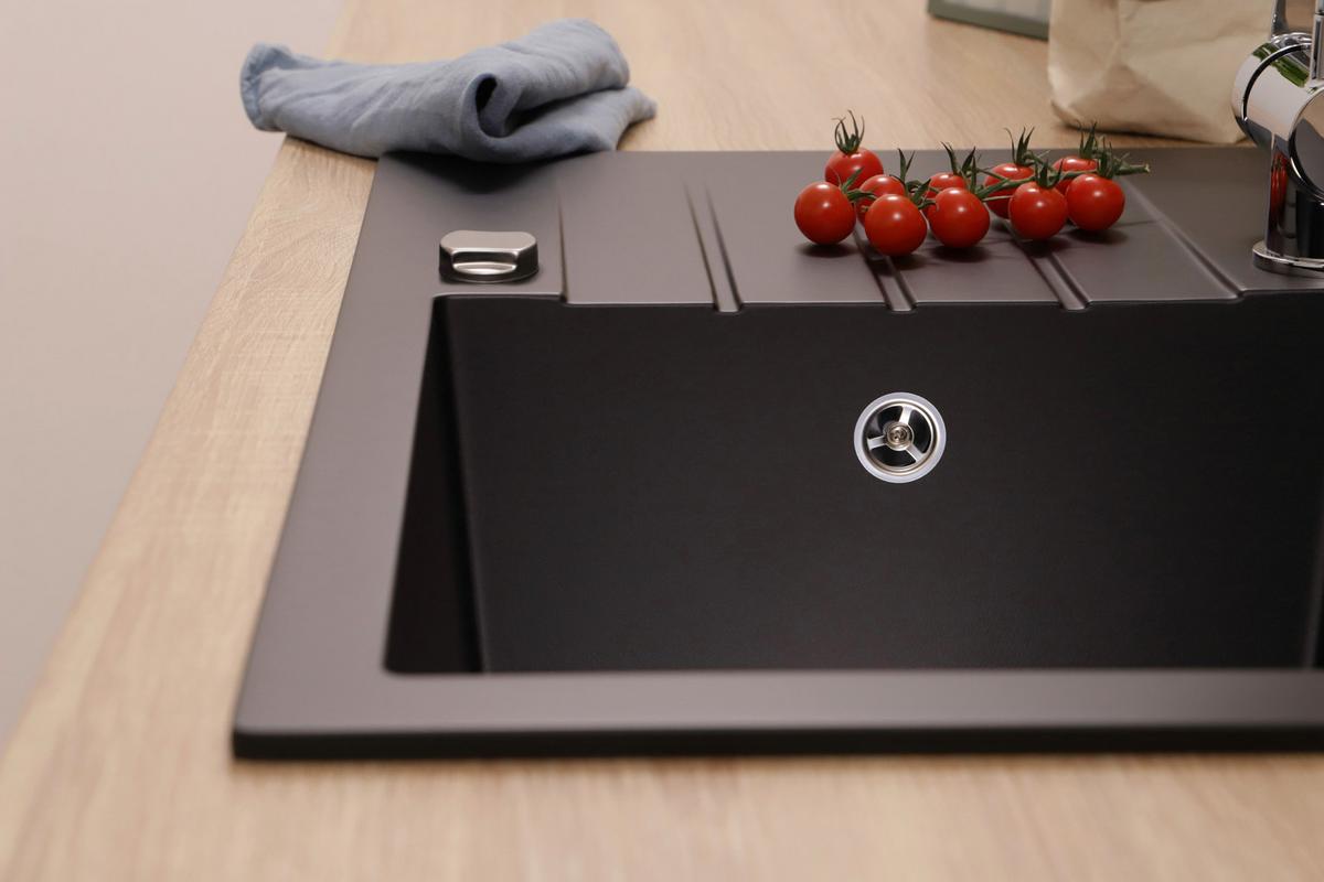 SPÜLE Almonto, Schwarz B: 76 cm - Schwarz, Trend, Stein (76/22/43,5cm) - Respekta