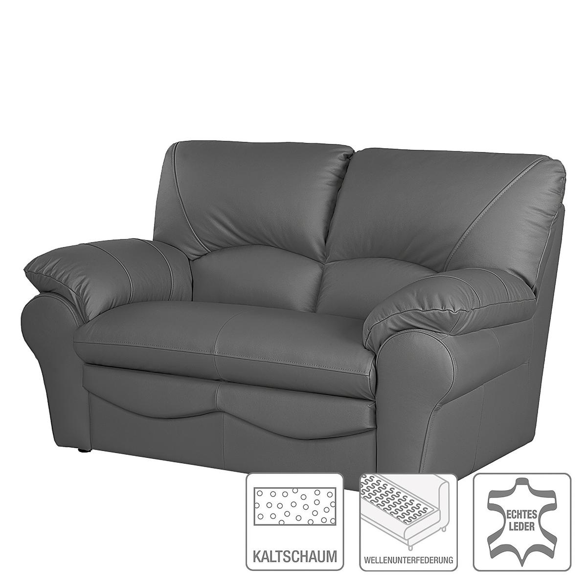 2-Sitzer-Sofa Oslo Beige B: 150 cm - Anthrazit/Schwarz, Design, Leder (150/92/85cm) - Livetastic