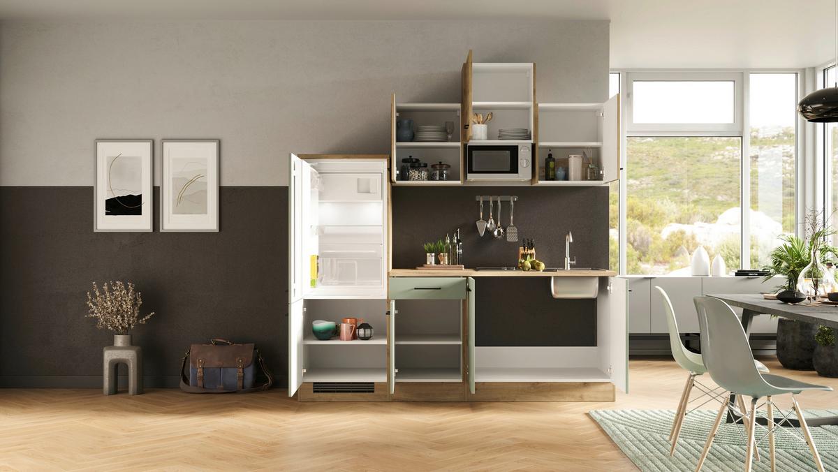 Küchenblock Cara Eiche Artisan/Grün B: 210 cm - Eiche Artisan/Grün, MODERN, Holzwerkstoff (210cm) - FlexWell