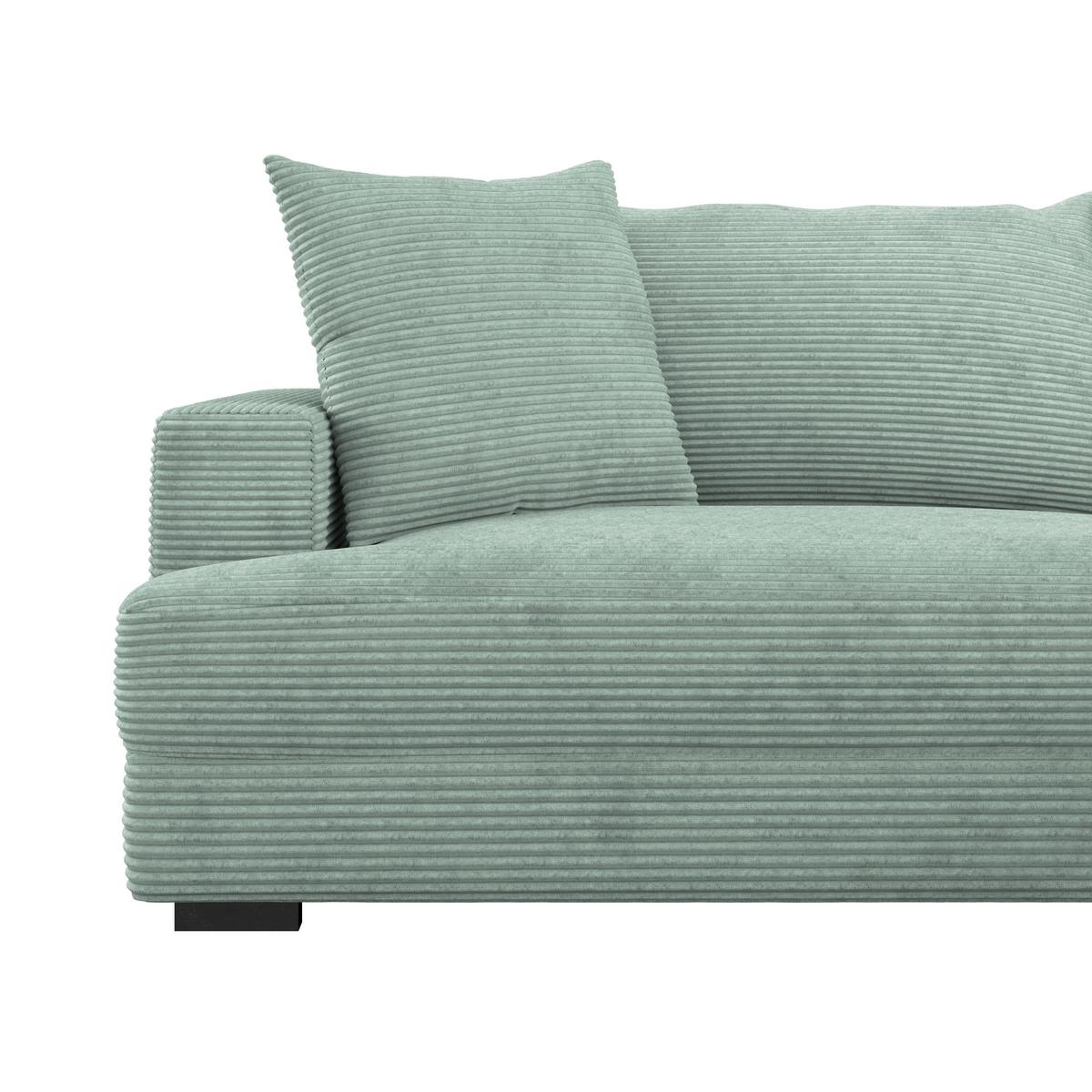 Ecksofa Pelle m. Kissen mintgrün Cord 265x180cm - Schwarz/Mintgrün, MODERN, Textil (265/180cm)