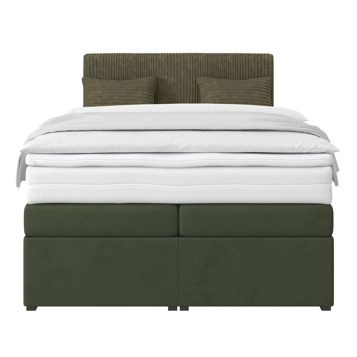 Boxspringbett mit Topper & Bettkasten 140x200 Rossa - Schwarz/Grün, MODERN, Holzwerkstoff/Textil (140/200cm)