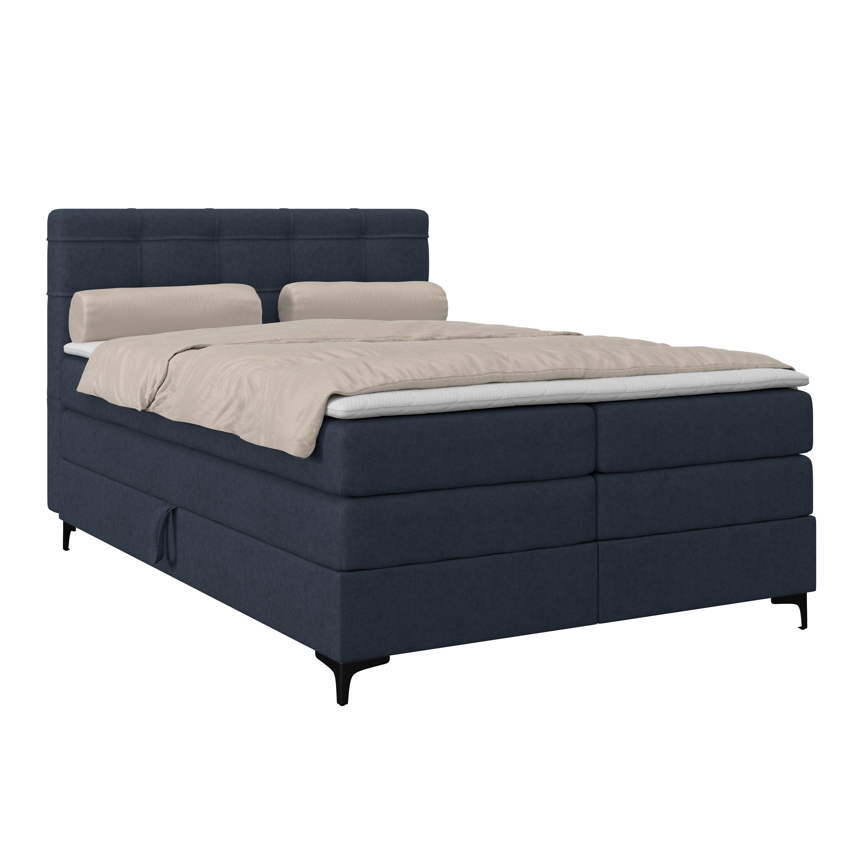 Boxspringbett MITTO Dunkelblau 140x200 cm - Schwarz/Dunkelblau, KONVENTIONELL, Textil/Metall (140/200cm)