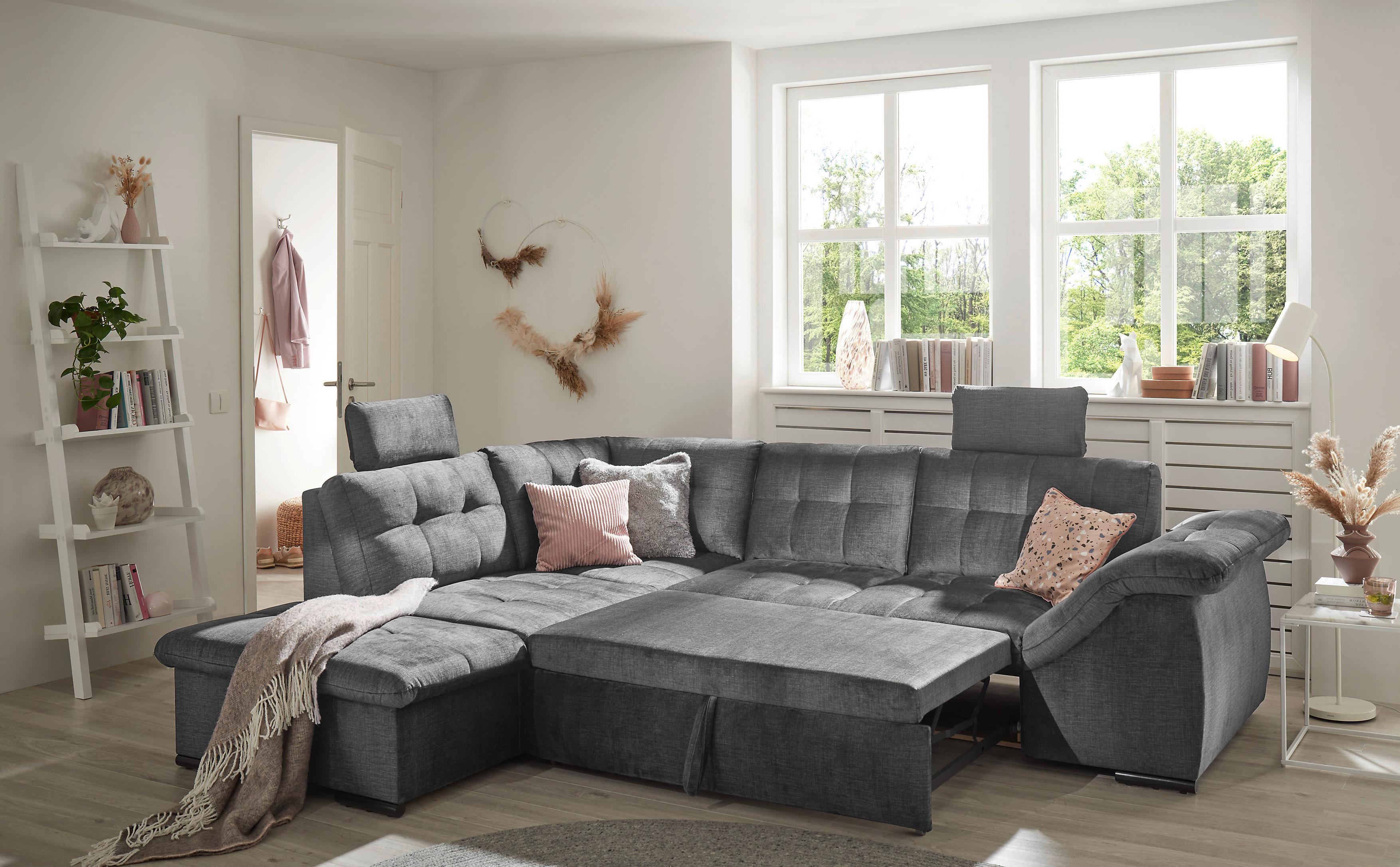Ecksofa Estrella Grau S: 217x283 cm - Schwarz/Grau, KONVENTIONELL, Textil (217/283cm) - MID.YOU